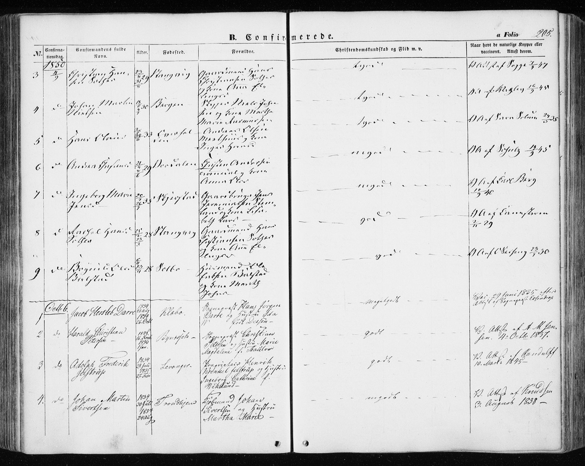 Ministerialprotokoller, klokkerbøker og fødselsregistre - Sør-Trøndelag, SAT/A-1456/601/L0051: Parish register (official) no. 601A19, 1848-1857, p. 205