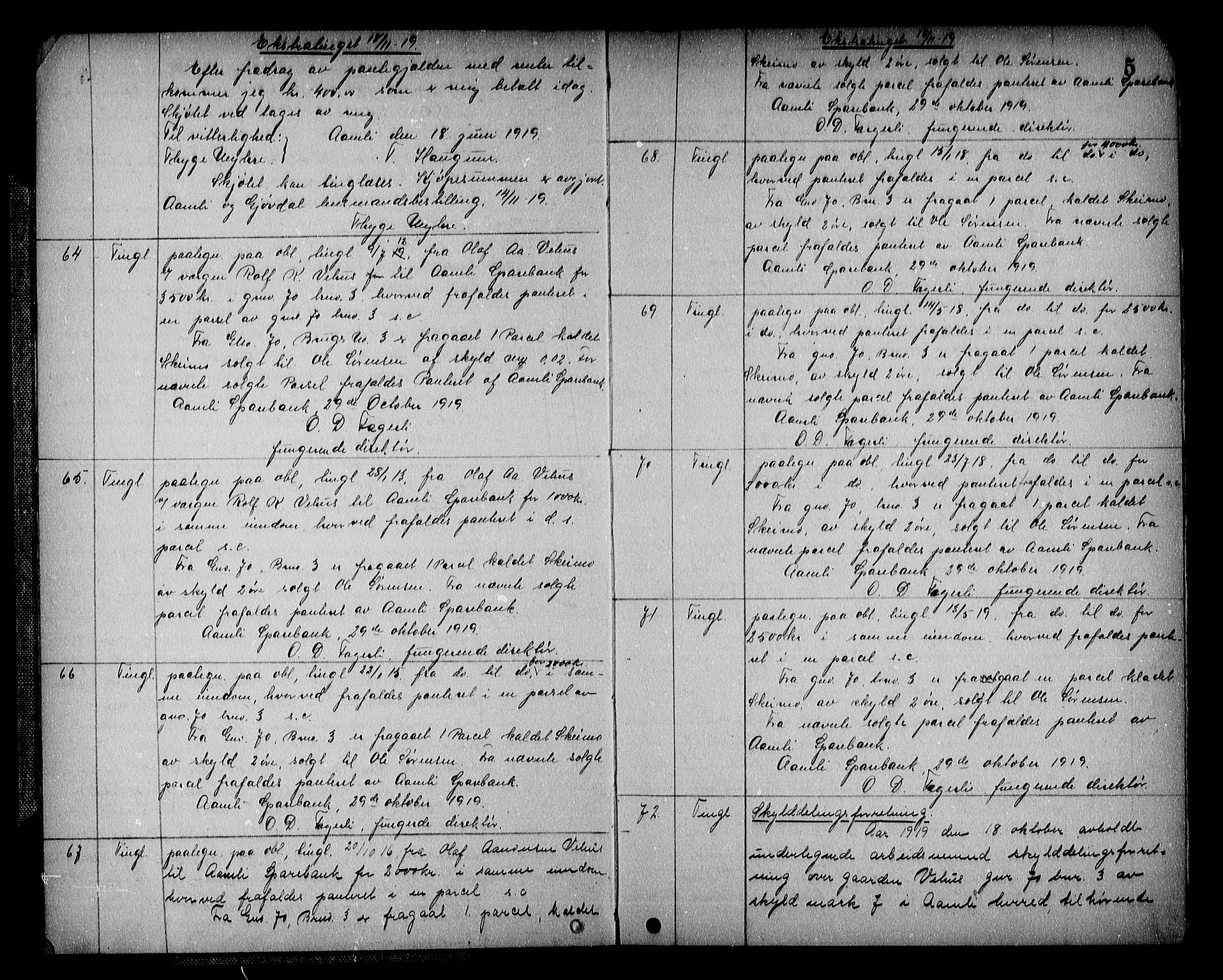 Nedenes sorenskriveri, AV/SAK-1221-0006/G/Gb/Gba/L0027: Mortgage book no. 24a, 1919-1920, p. 5