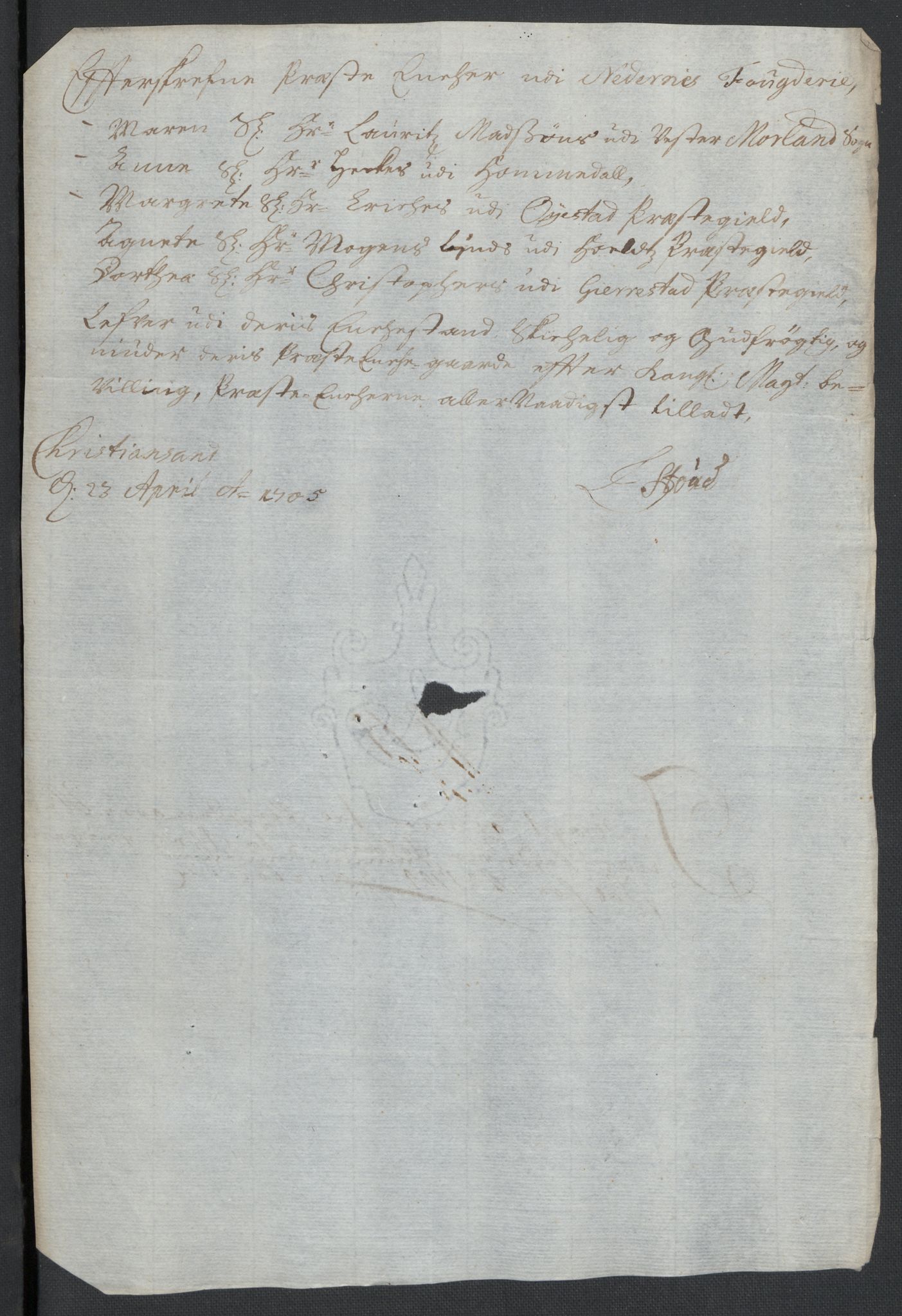 Rentekammeret inntil 1814, Reviderte regnskaper, Fogderegnskap, AV/RA-EA-4092/R39/L2317: Fogderegnskap Nedenes, 1704-1705, p. 63