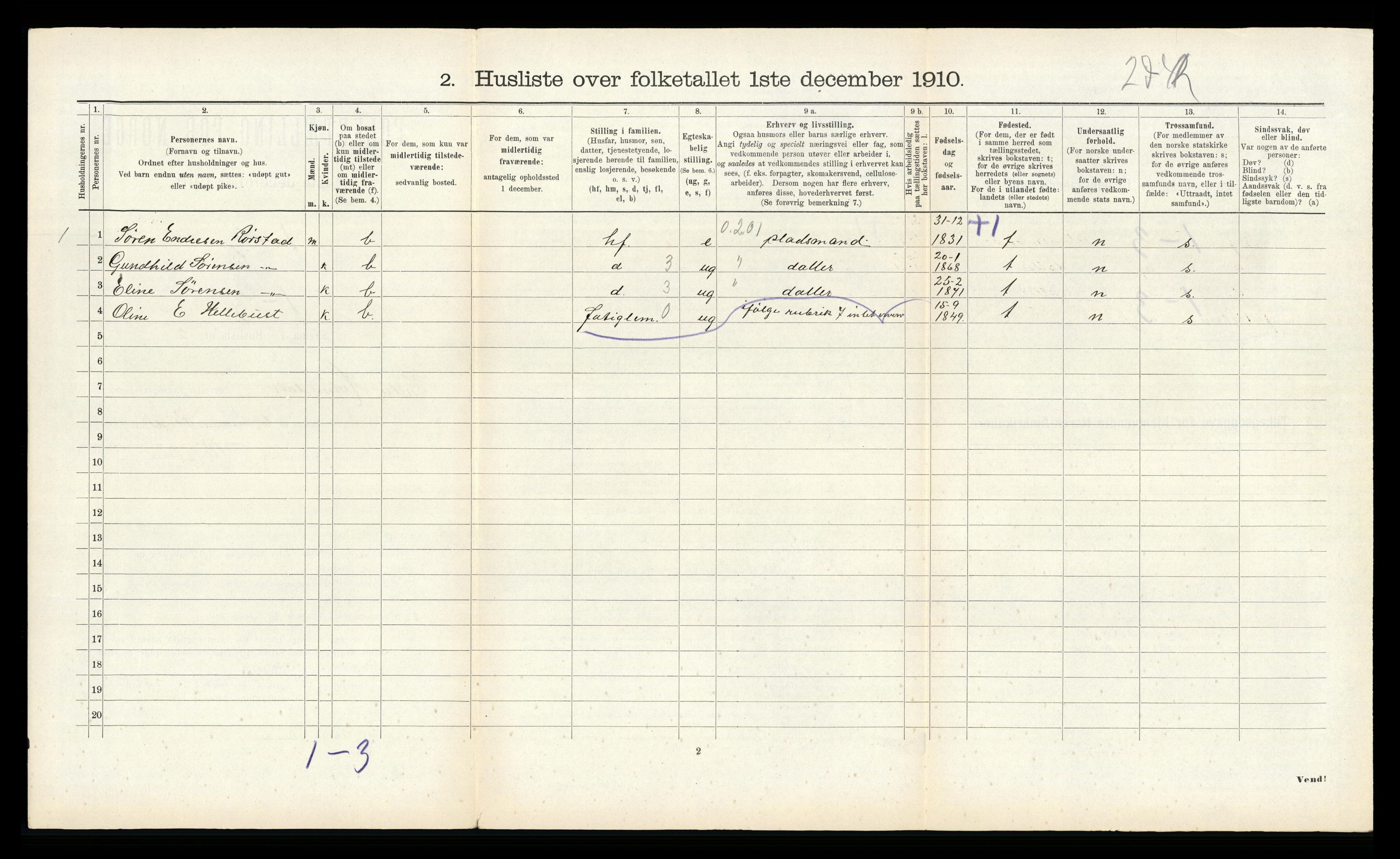 RA, 1910 census for Indre Holmedal, 1910, p. 121