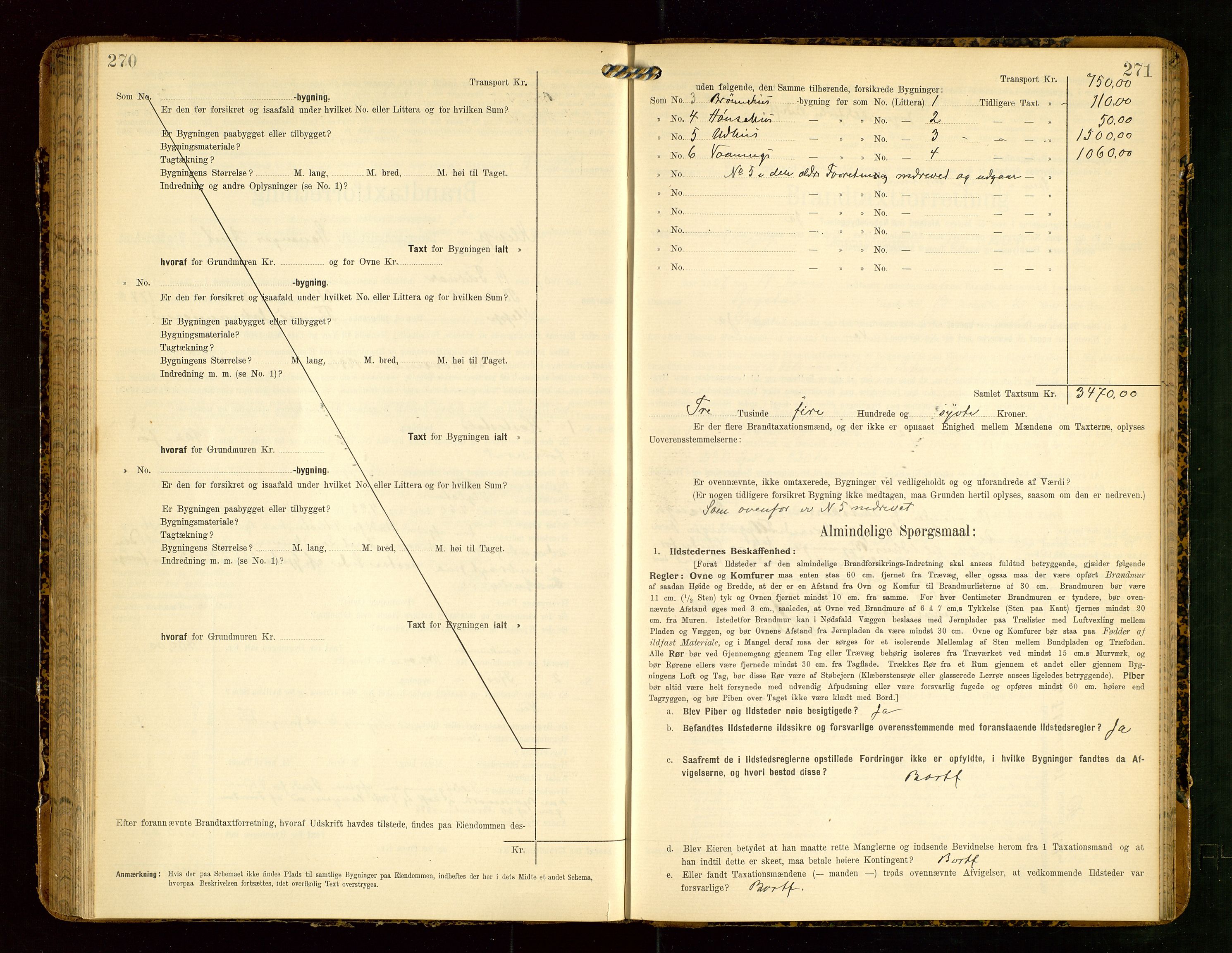 Klepp lensmannskontor, AV/SAST-A-100163/Goc/L0004: "Brandtaxationsprotokol" m/register, 1906-1908, p. 270-271