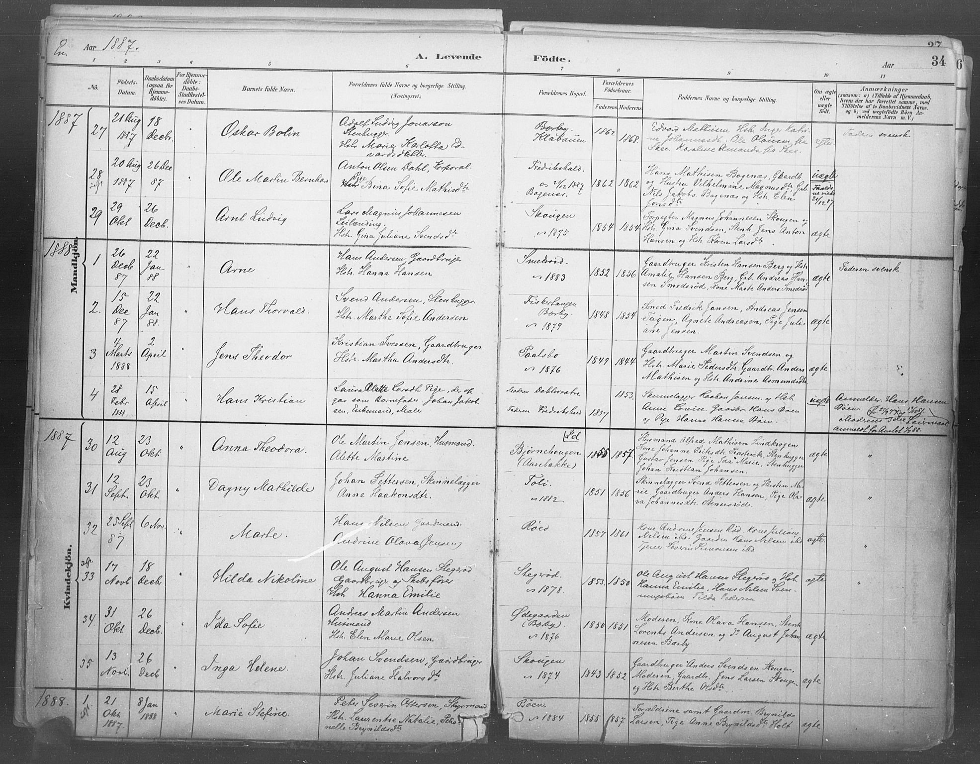 Idd prestekontor Kirkebøker, SAO/A-10911/F/Fb/L0002: Parish register (official) no. II 2, 1882-1923, p. 34