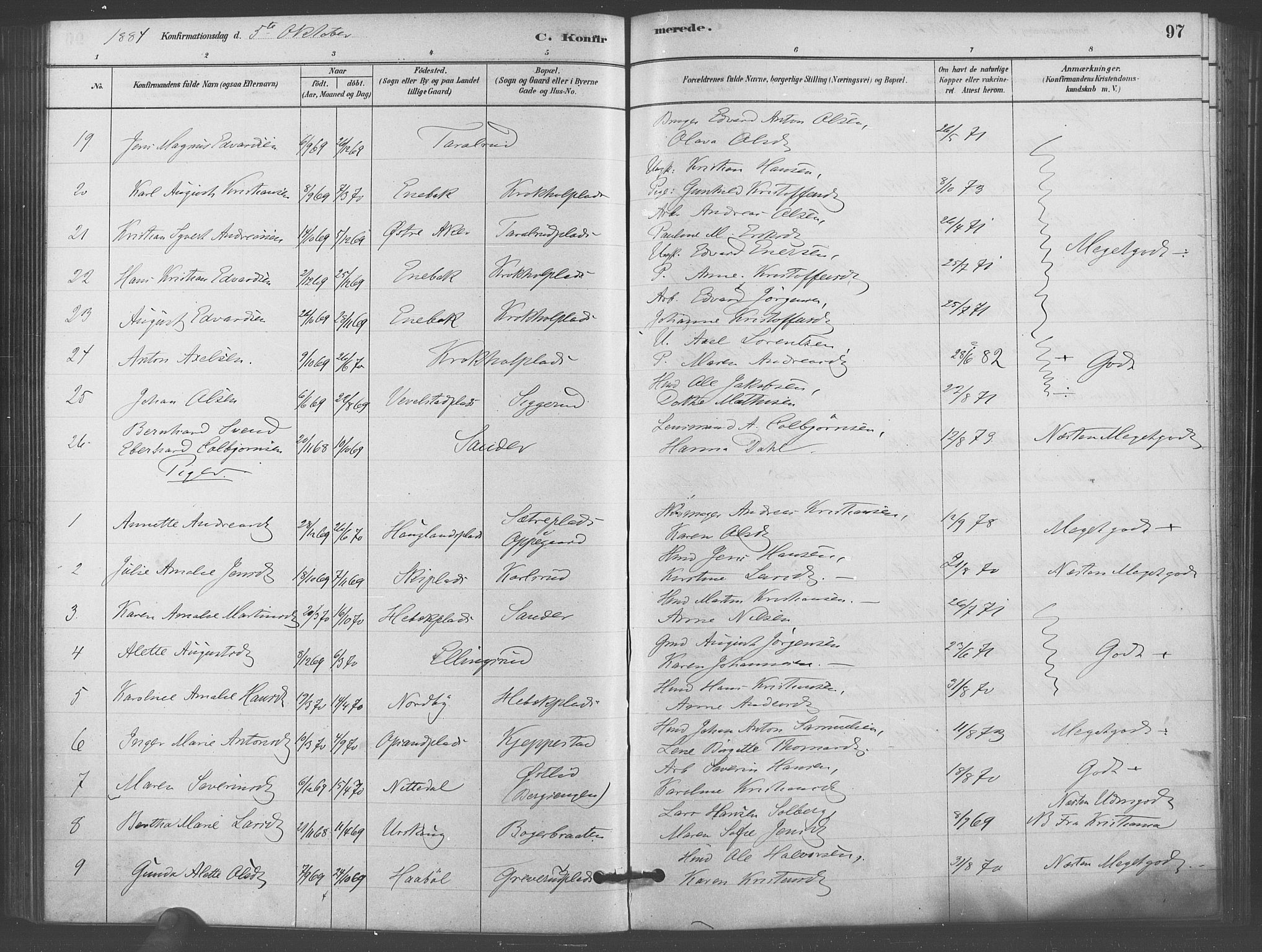 Kråkstad prestekontor Kirkebøker, AV/SAO-A-10125a/F/Fb/L0001: Parish register (official) no. II 1, 1880-1892, p. 97