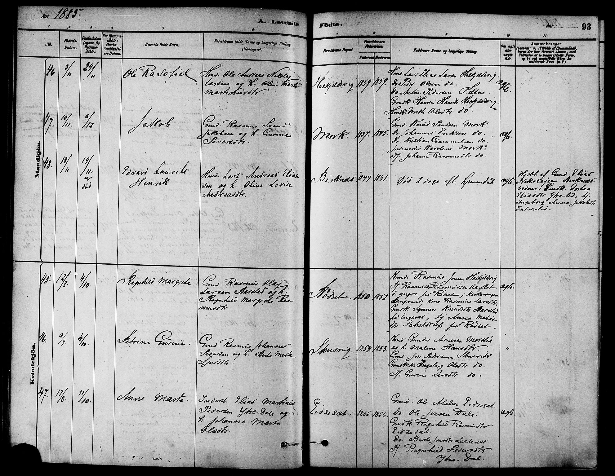 Ministerialprotokoller, klokkerbøker og fødselsregistre - Møre og Romsdal, AV/SAT-A-1454/511/L0141: Parish register (official) no. 511A08, 1878-1890, p. 93