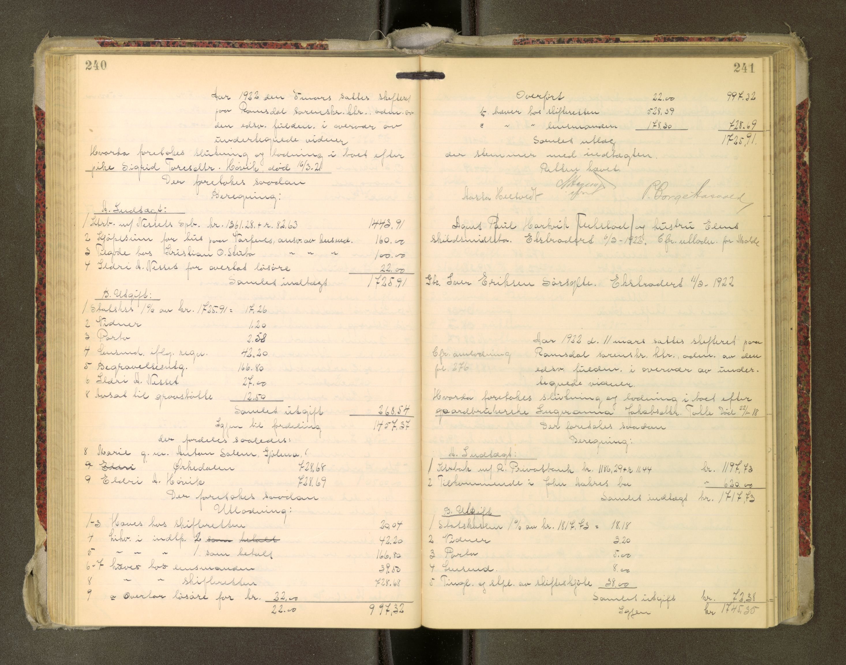 Romsdal sorenskriveri, AV/SAT-A-4149/1/3/3A/L0022: Skifteutlodnings Protokoll, 1920-1924, p. 240-241
