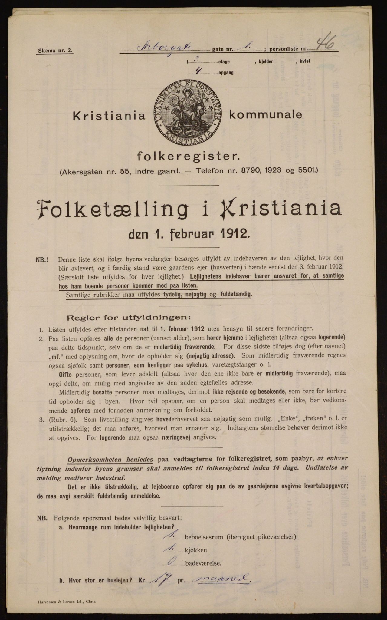OBA, Municipal Census 1912 for Kristiania, 1912, p. 1645