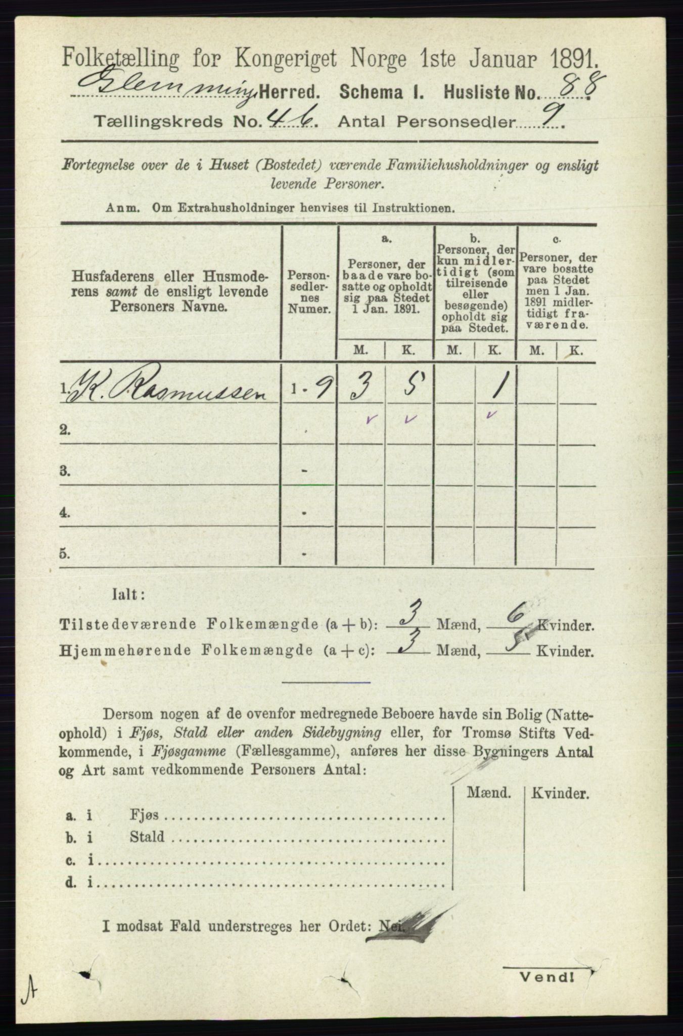 RA, 1891 census for 0132 Glemmen, 1891, p. 4821