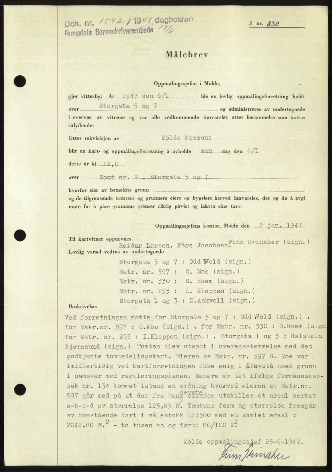 Romsdal sorenskriveri, AV/SAT-A-4149/1/2/2C: Mortgage book no. A26, 1948-1948, Diary no: : 1542/1948