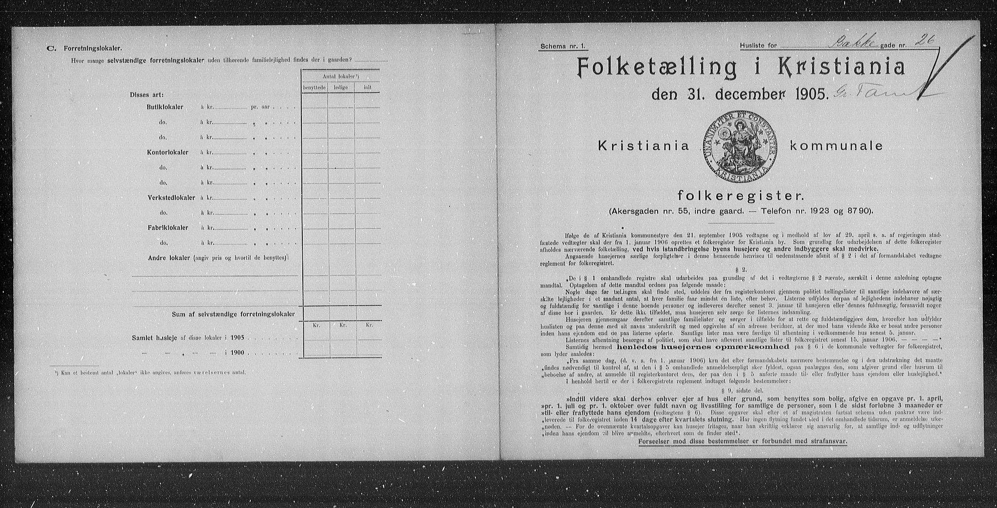 OBA, Municipal Census 1905 for Kristiania, 1905, p. 5785