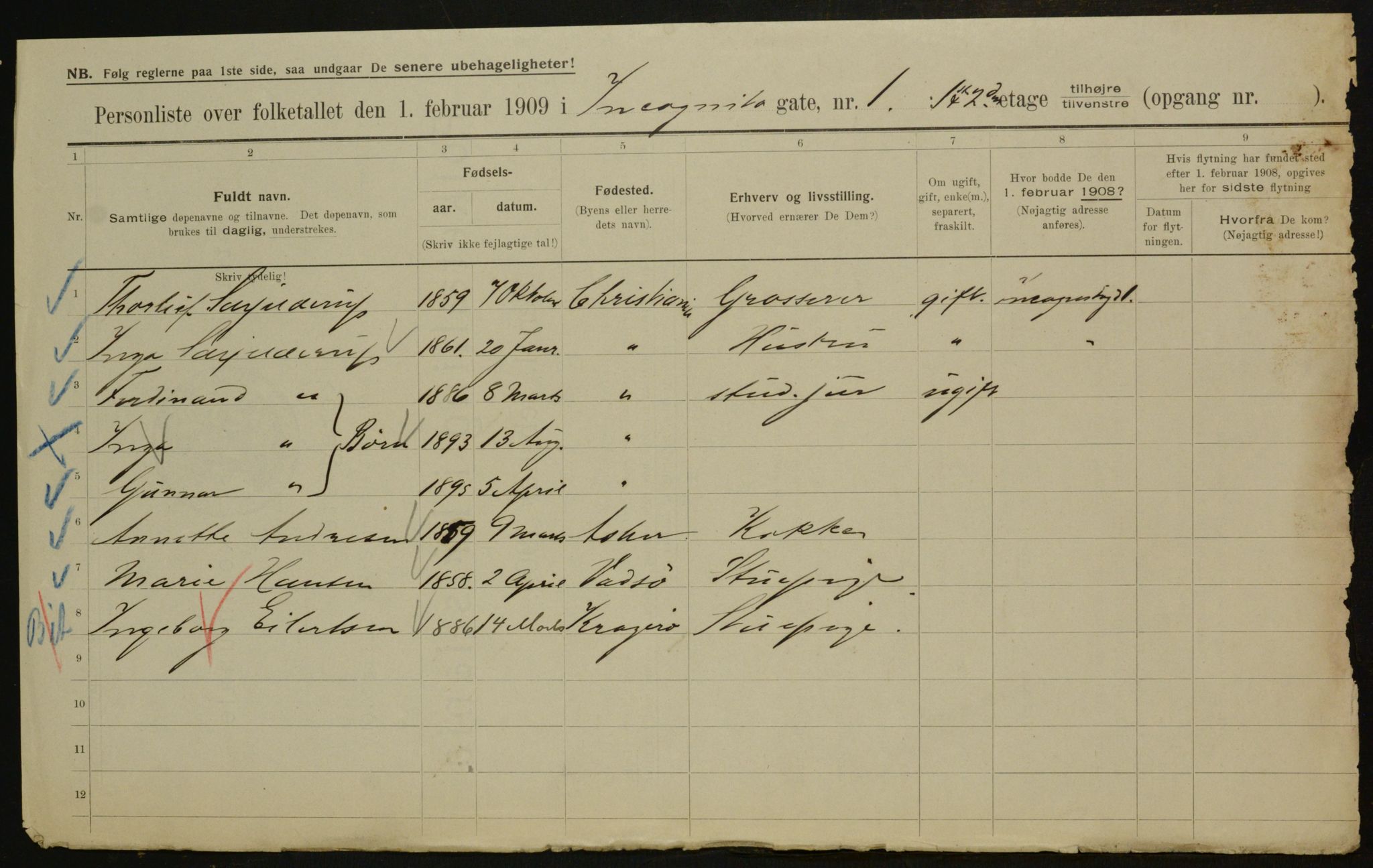 OBA, Municipal Census 1909 for Kristiania, 1909, p. 40205