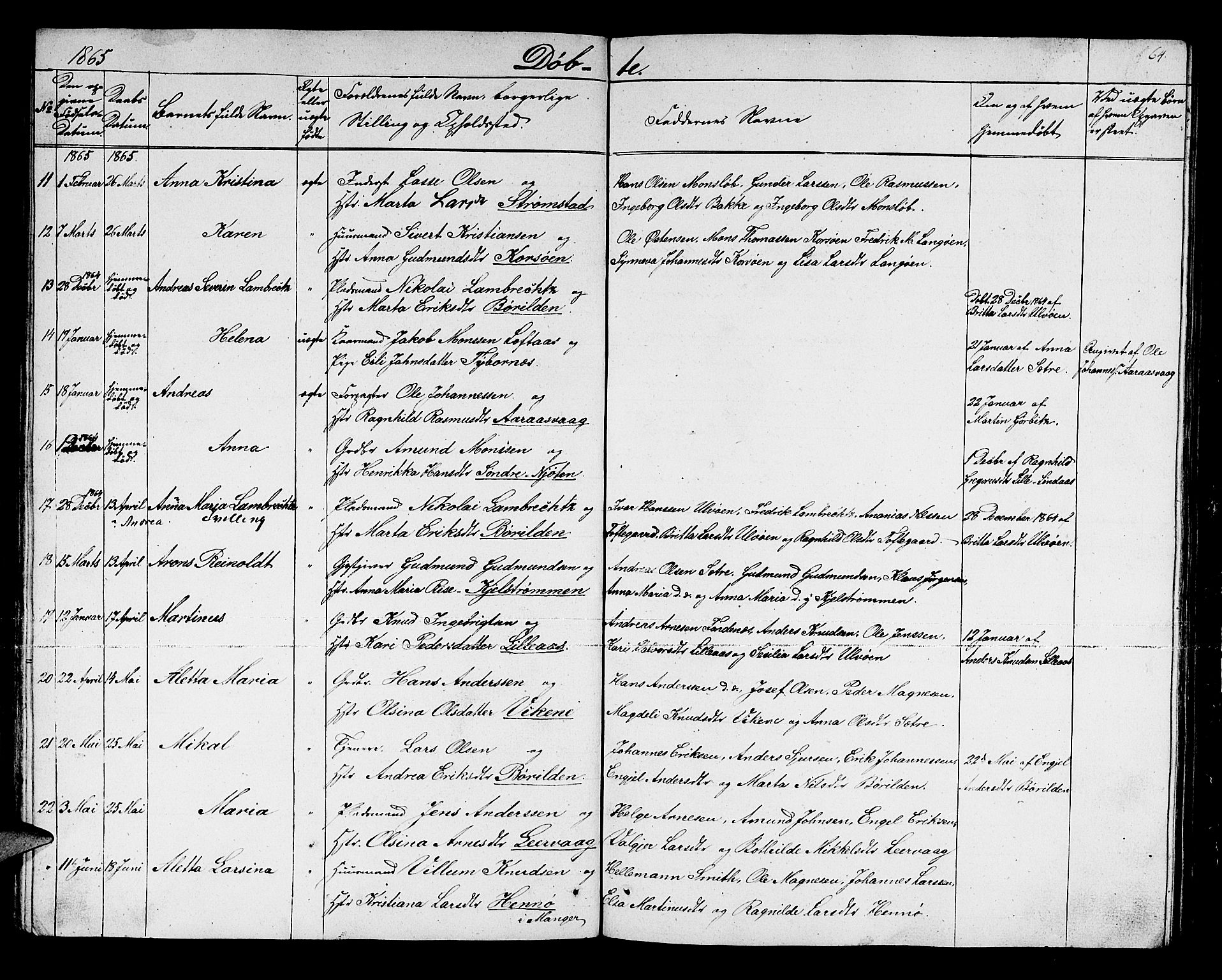 Lindås Sokneprestembete, SAB/A-76701/H/Hab: Parish register (copy) no. C 1, 1853-1867, p. 64