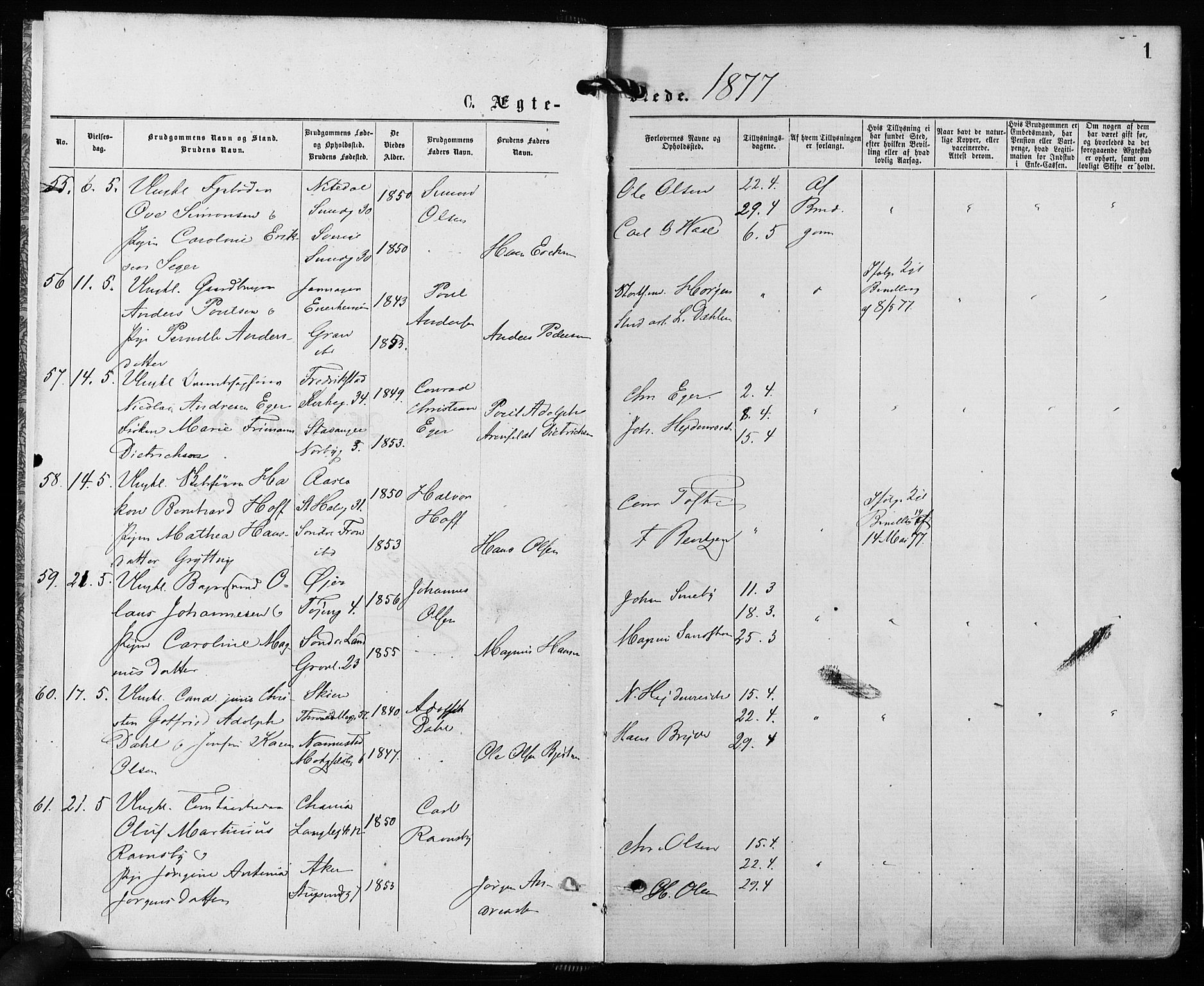 Grønland prestekontor Kirkebøker, SAO/A-10848/F/Fa/L0006: Parish register (official) no. 6, 1877-1886, p. 1