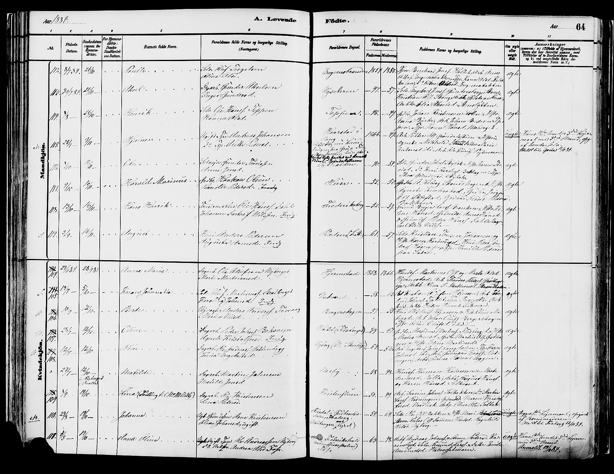 Elverum prestekontor, AV/SAH-PREST-044/H/Ha/Haa/L0013: Parish register (official) no. 13, 1880-1890, p. 64