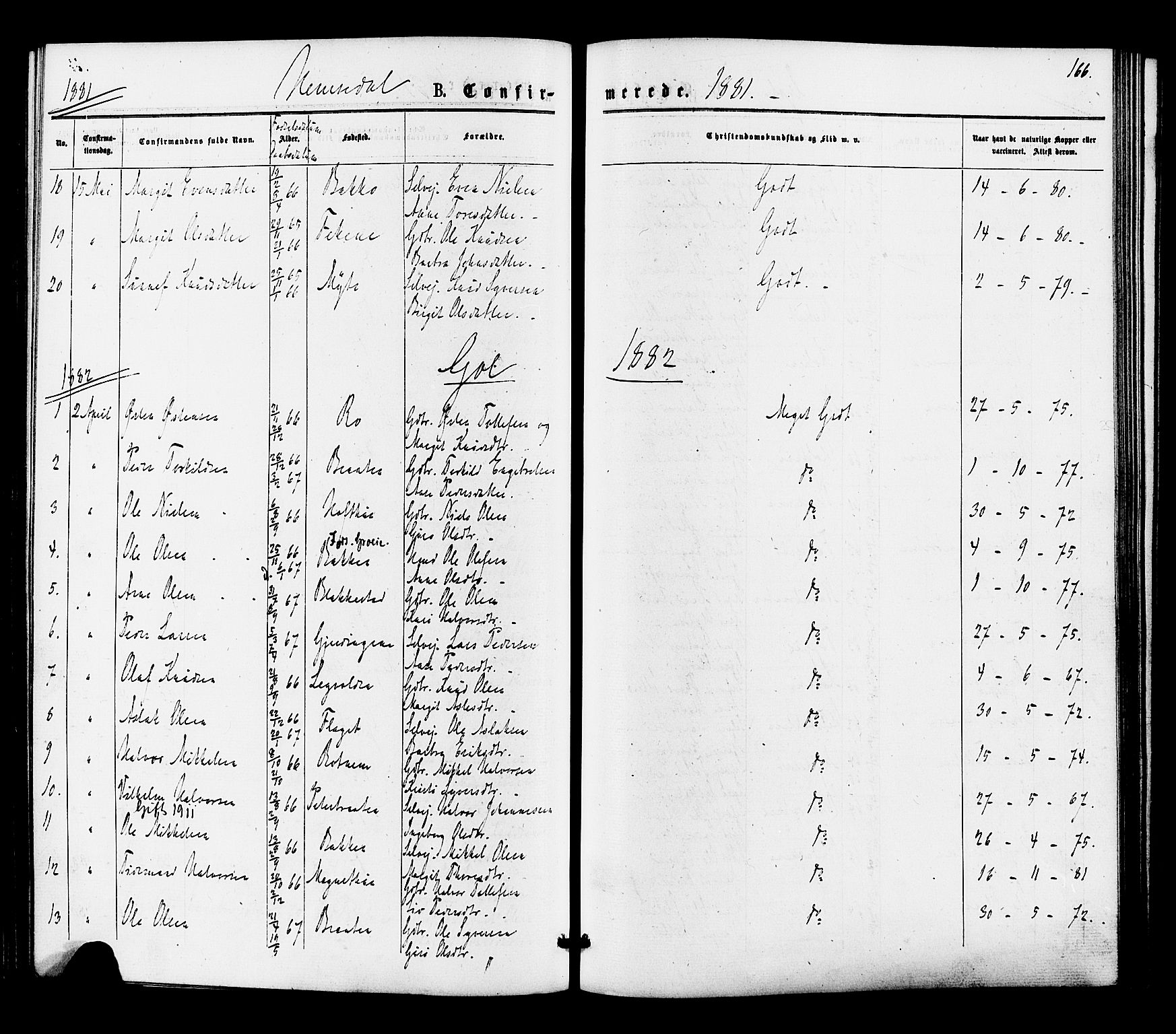 Gol kirkebøker, SAKO/A-226/F/Fa/L0004: Parish register (official) no. I 4, 1876-1886, p. 166