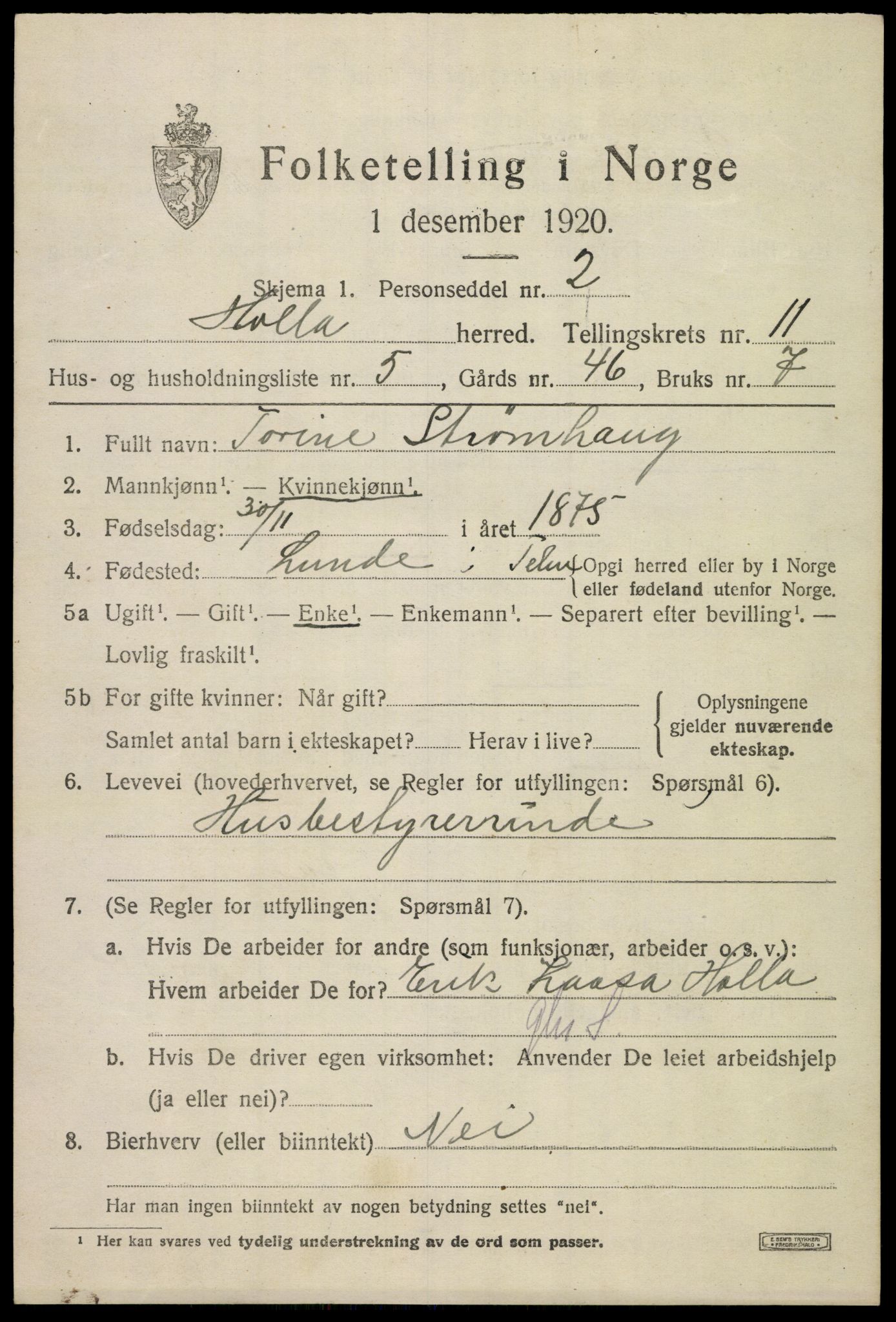 SAKO, 1920 census for Holla, 1920, p. 7163