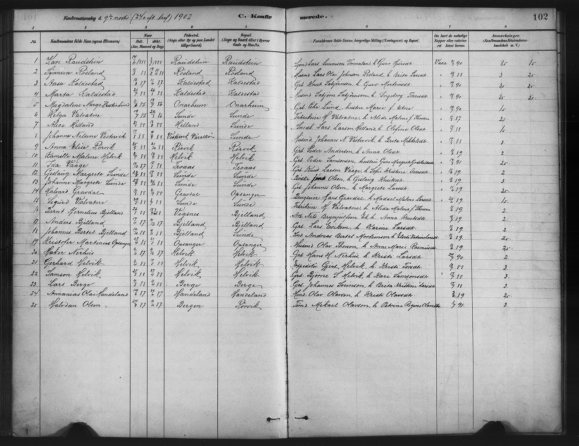 Husnes Sokneprestembete, SAB/A-75901/H/Hab: Parish register (copy) no. A 2, 1881-1917, p. 102