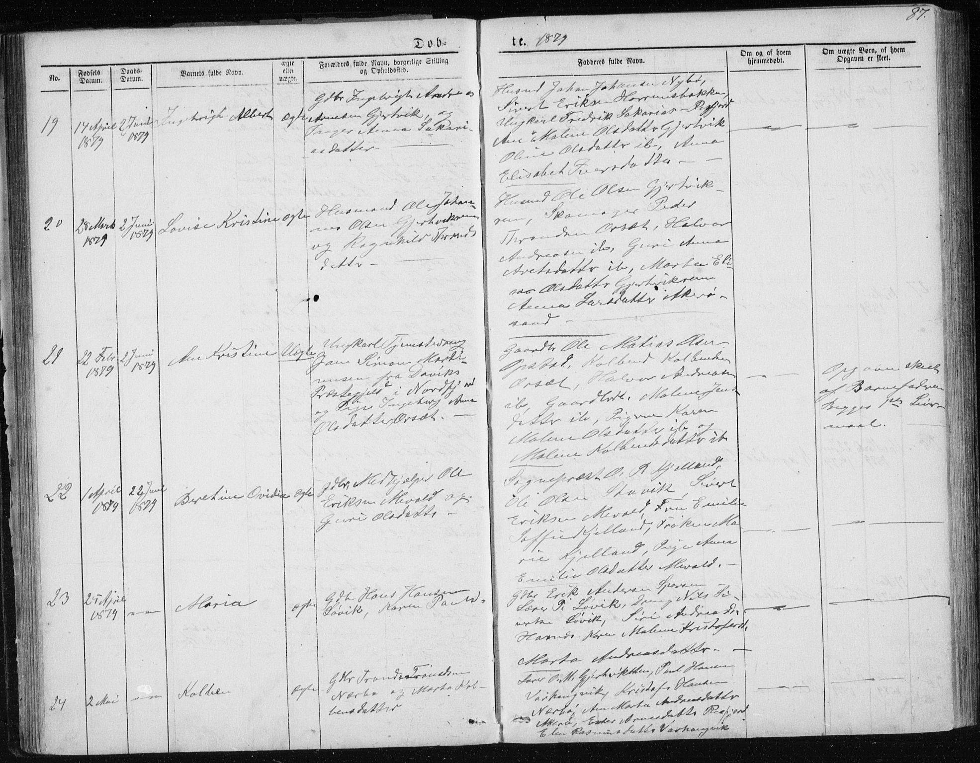 Ministerialprotokoller, klokkerbøker og fødselsregistre - Møre og Romsdal, AV/SAT-A-1454/560/L0724: Parish register (copy) no. 560C01, 1867-1892, p. 87