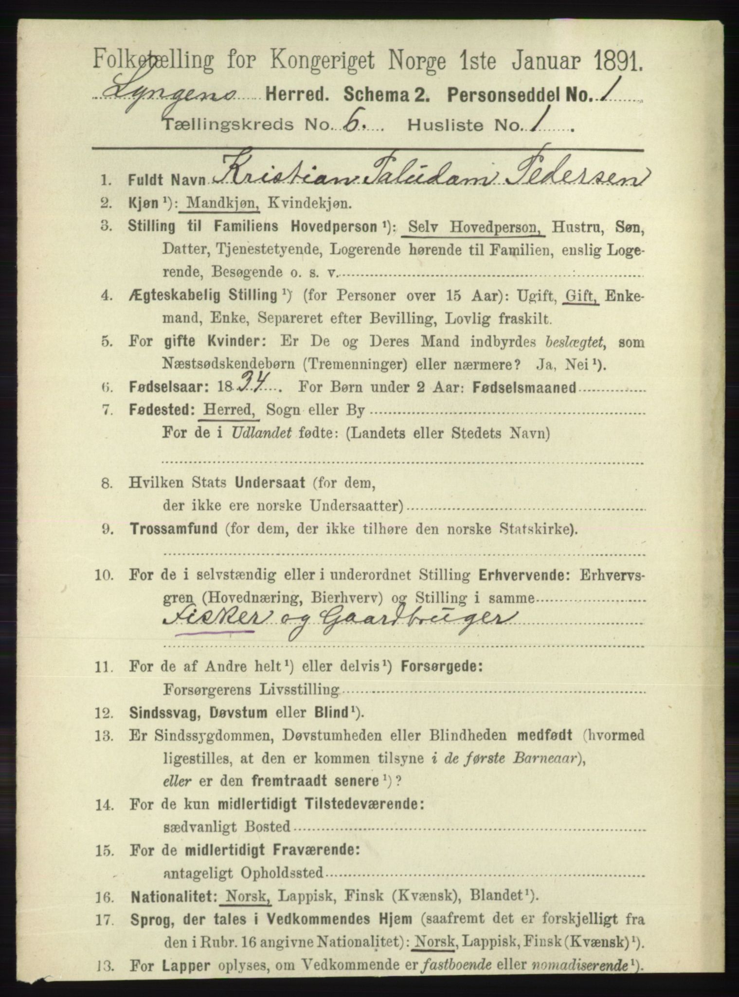 RA, 1891 census for 1938 Lyngen, 1891, p. 5229