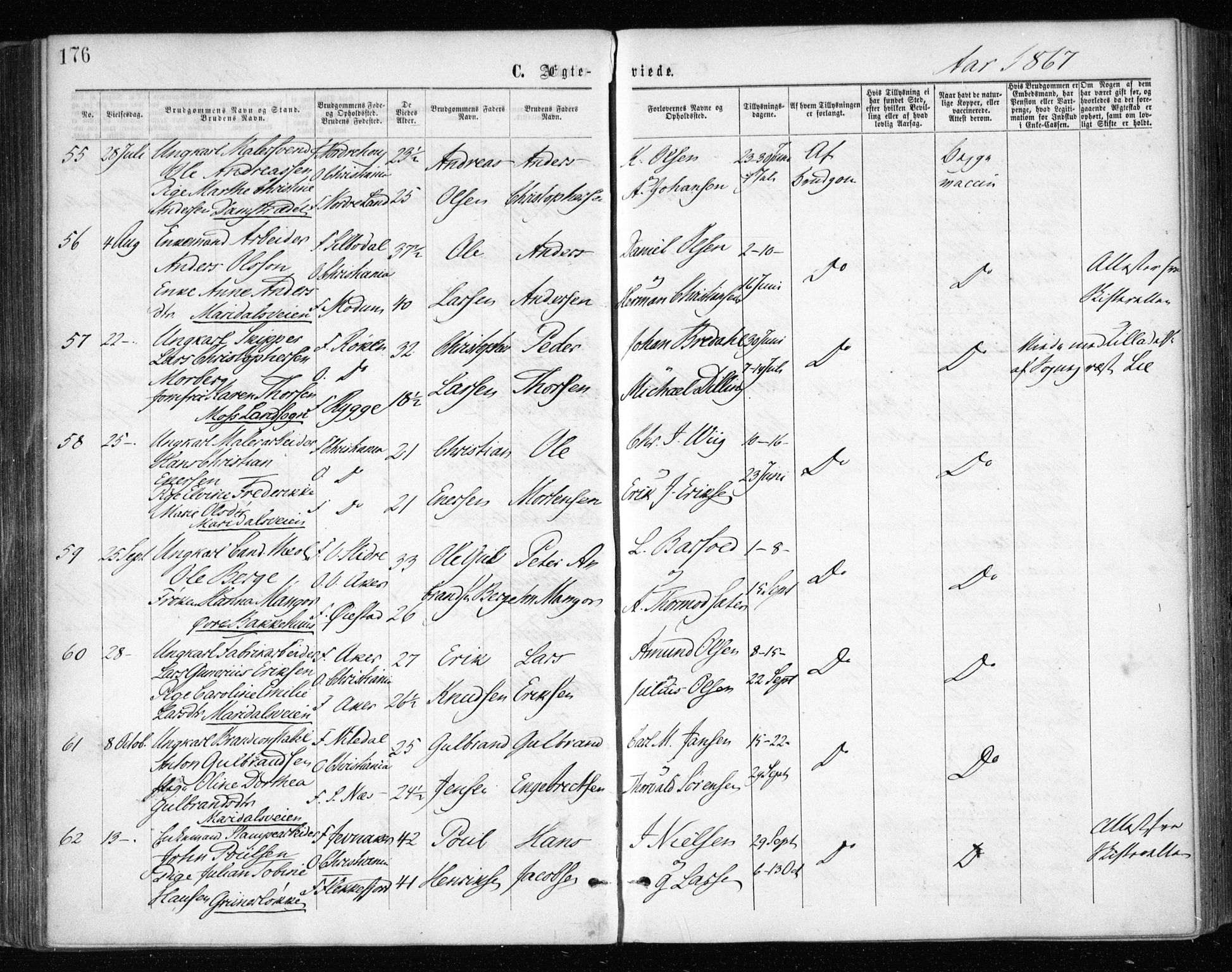 Gamle Aker prestekontor Kirkebøker, SAO/A-10617a/F/L0003: Parish register (official) no. 3, 1865-1873, p. 176