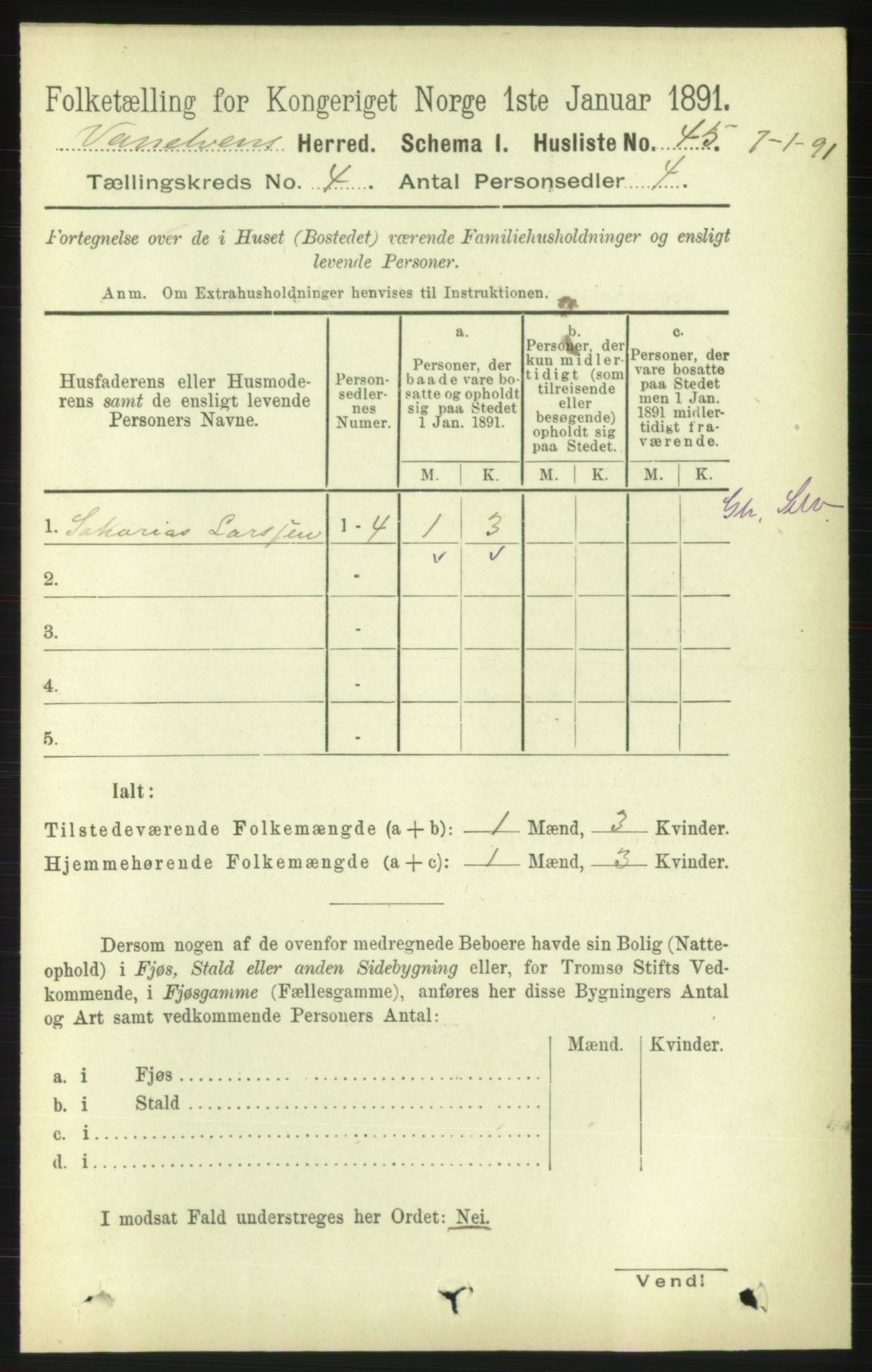 RA, 1891 census for 1511 Vanylven, 1891, p. 1807