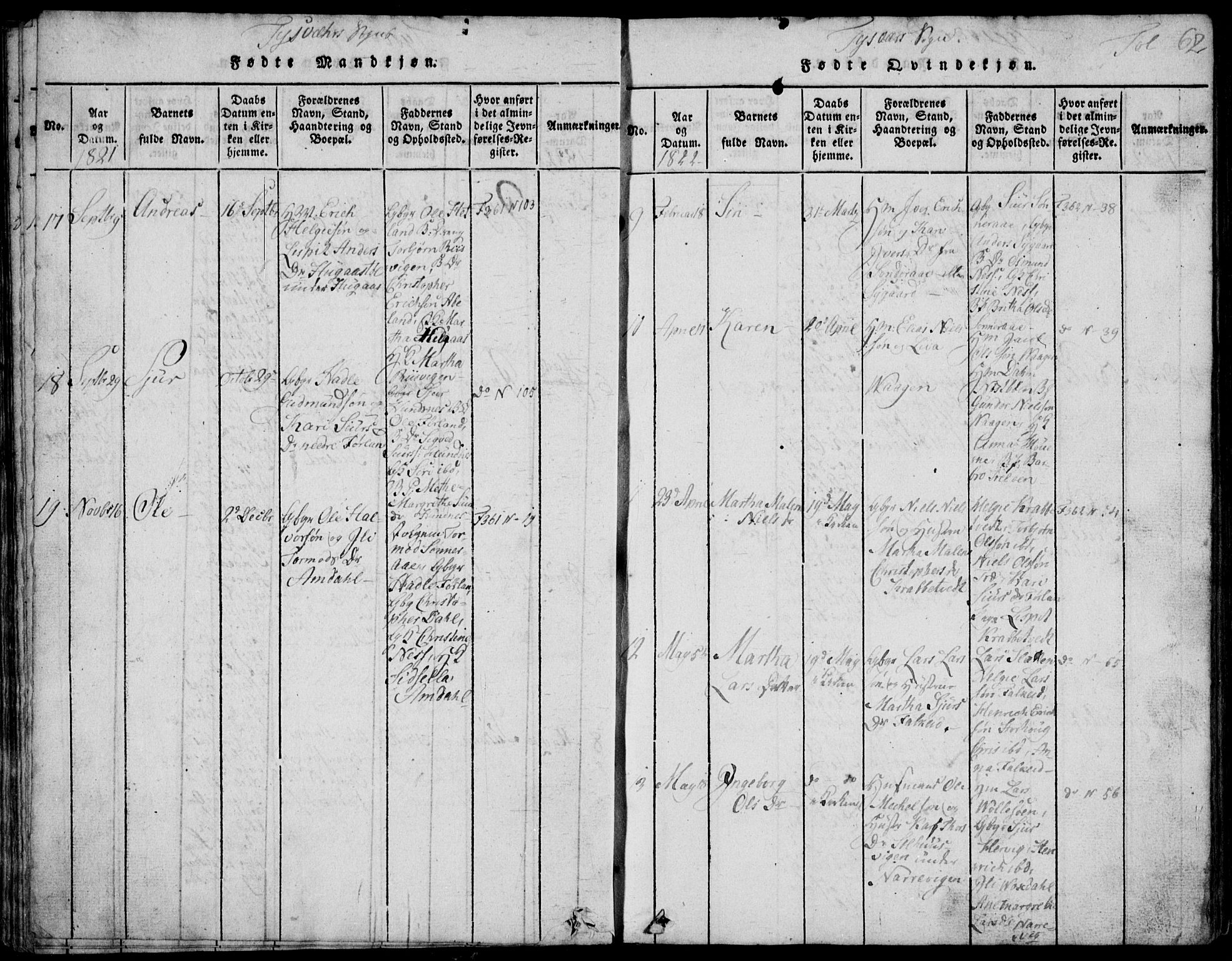 Skjold sokneprestkontor, AV/SAST-A-101847/H/Ha/Hab/L0002: Parish register (copy) no. B 2 /1, 1815-1830, p. 62