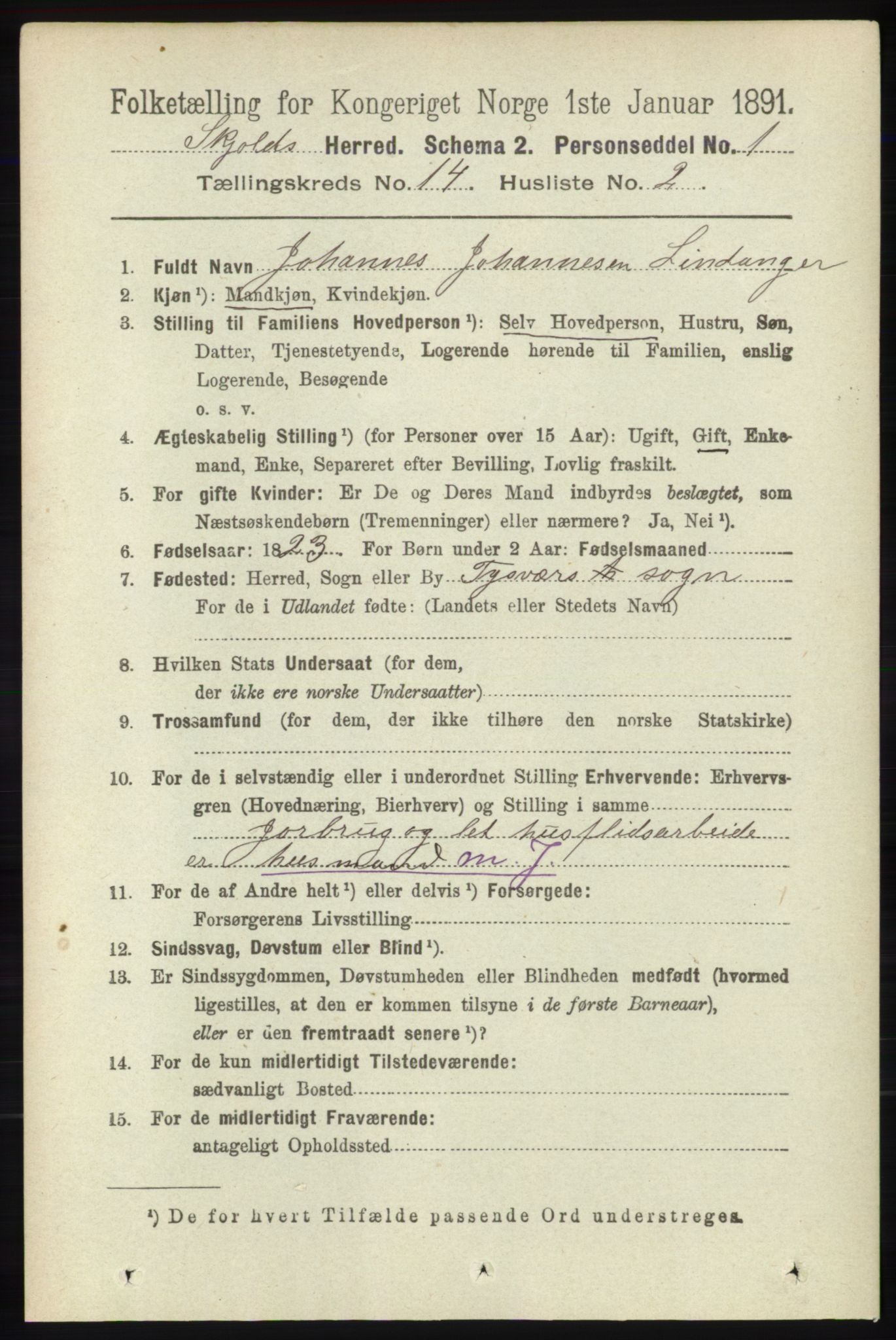 RA, 1891 census for 1154 Skjold, 1891, p. 2573