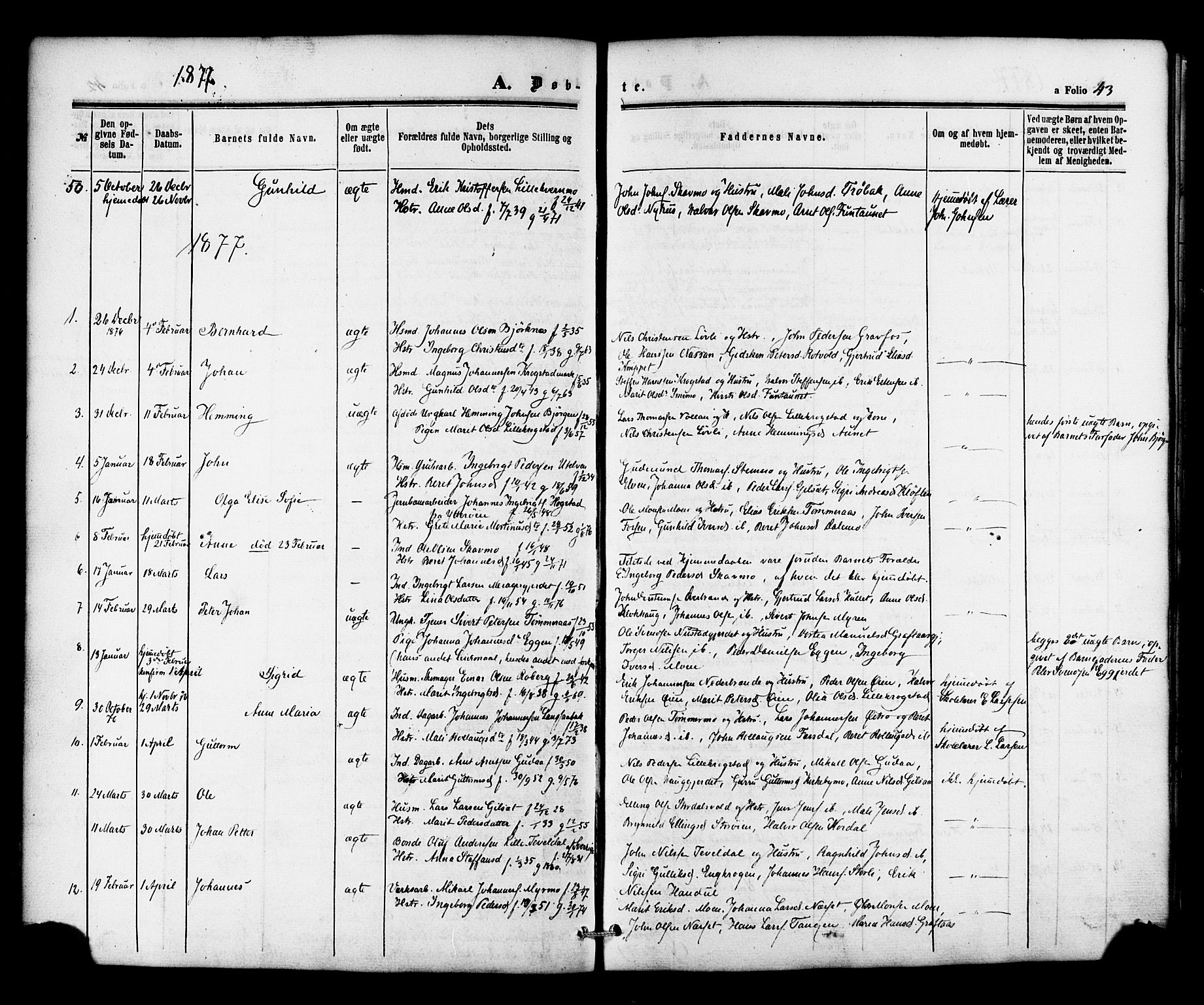 Ministerialprotokoller, klokkerbøker og fødselsregistre - Nord-Trøndelag, SAT/A-1458/706/L0041: Parish register (official) no. 706A02, 1862-1877, p. 43