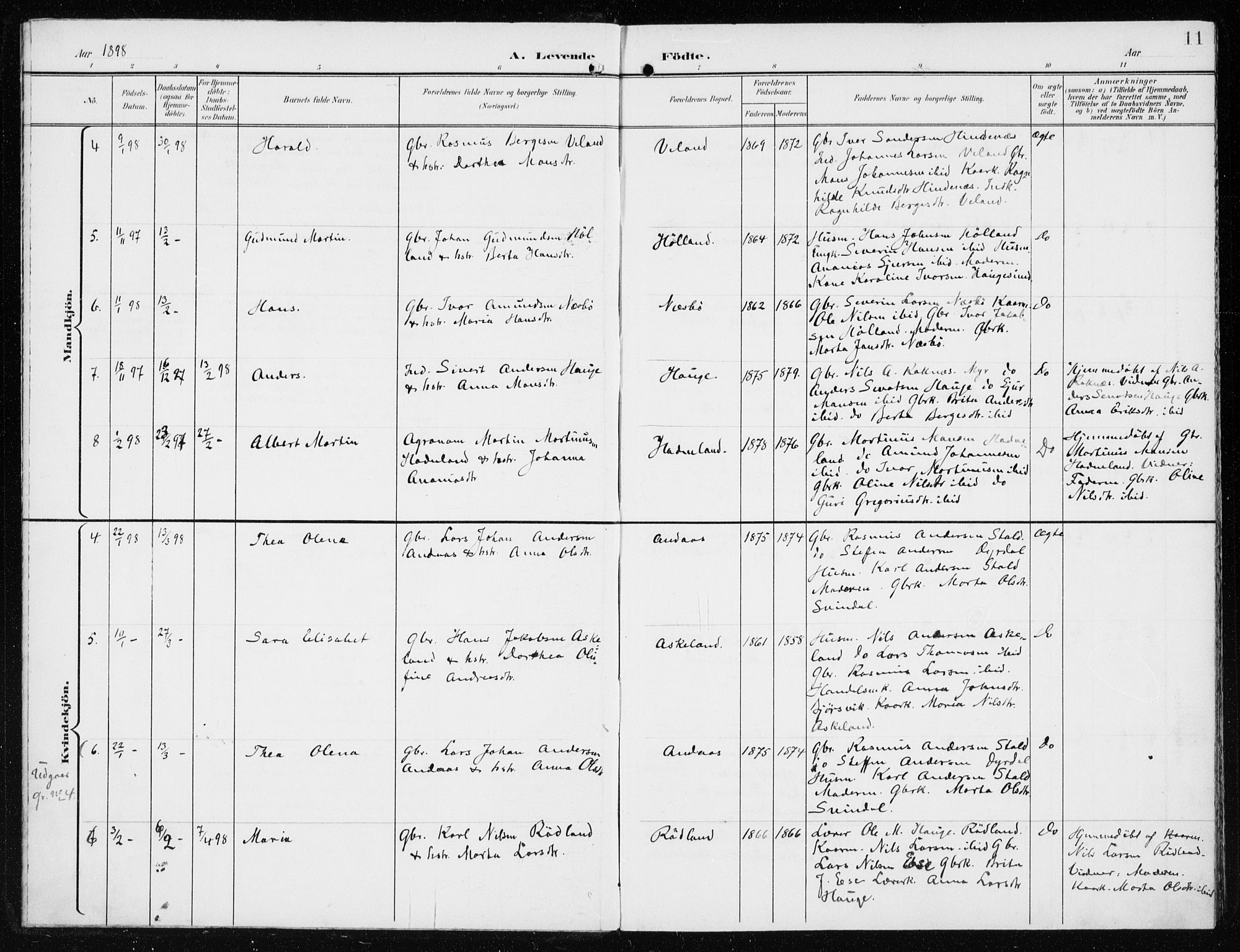 Lindås Sokneprestembete, AV/SAB-A-76701/H/Haa/Haaf/L0002: Parish register (official) no. F  2, 1897-1909, p. 11