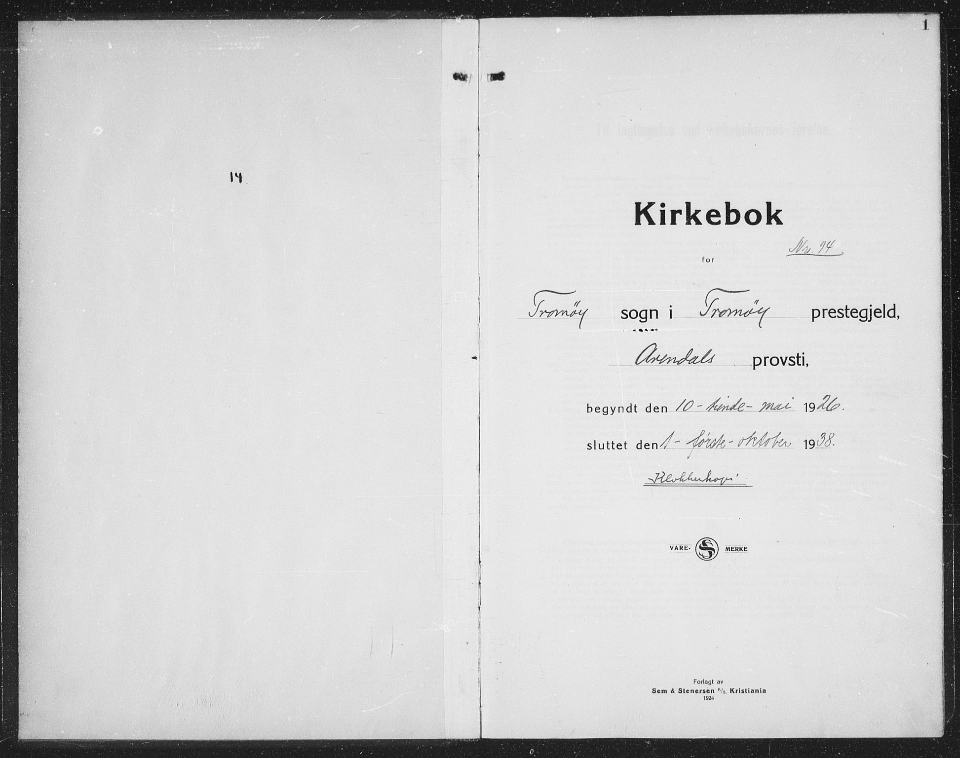 Tromøy sokneprestkontor, SAK/1111-0041/F/Fb/L0008: Parish register (copy) no. B 8, 1925-1938, p. 1