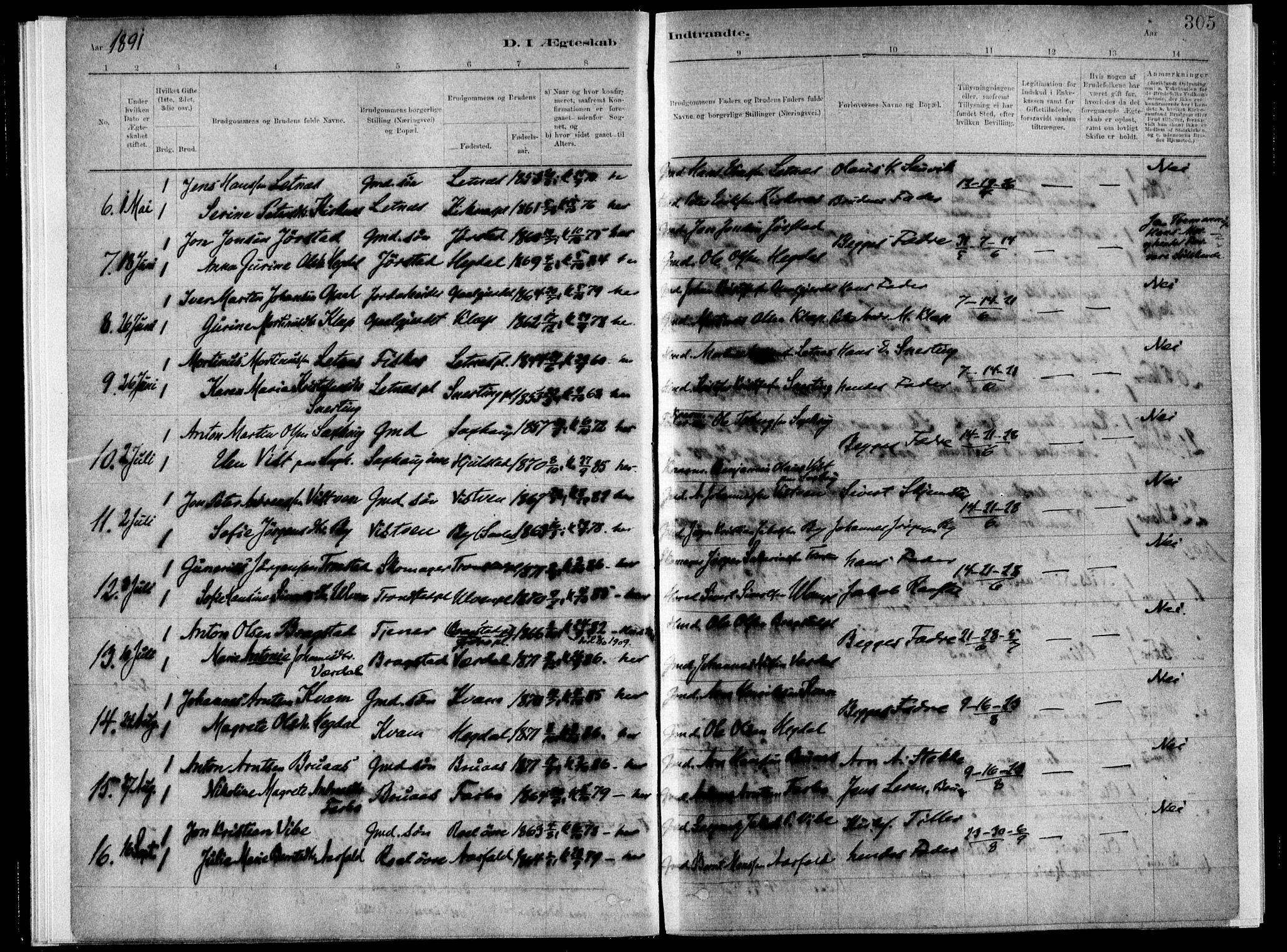 Ministerialprotokoller, klokkerbøker og fødselsregistre - Nord-Trøndelag, AV/SAT-A-1458/730/L0285: Parish register (official) no. 730A10, 1879-1914, p. 305