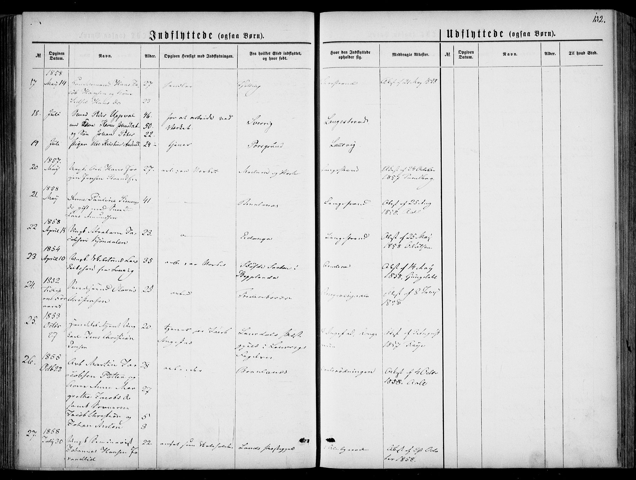 Larvik kirkebøker, SAKO/A-352/F/Fa/L0005: Parish register (official) no. I 5, 1856-1870, p. 132