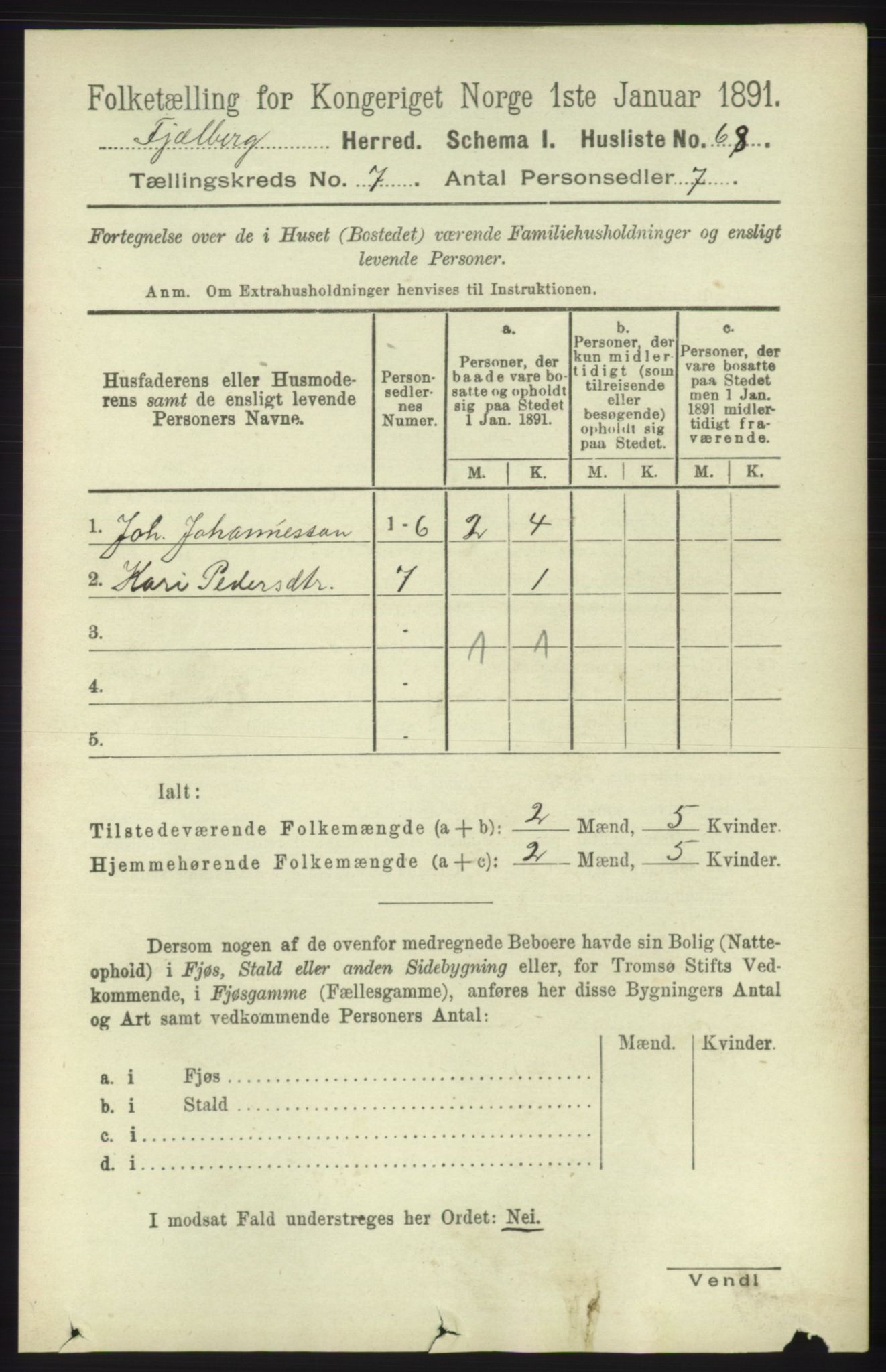 RA, 1891 census for 1213 Fjelberg, 1891, p. 2390