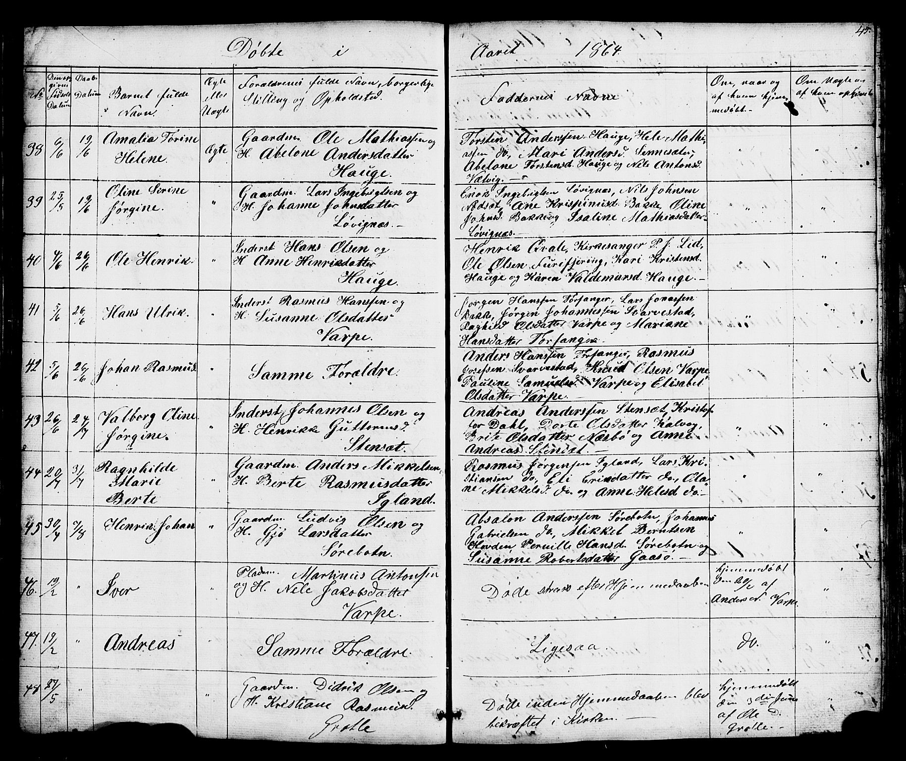 Bremanger sokneprestembete, AV/SAB-A-82201/H/Hab/Haba/L0001: Parish register (copy) no. A 1, 1853-1865, p. 45