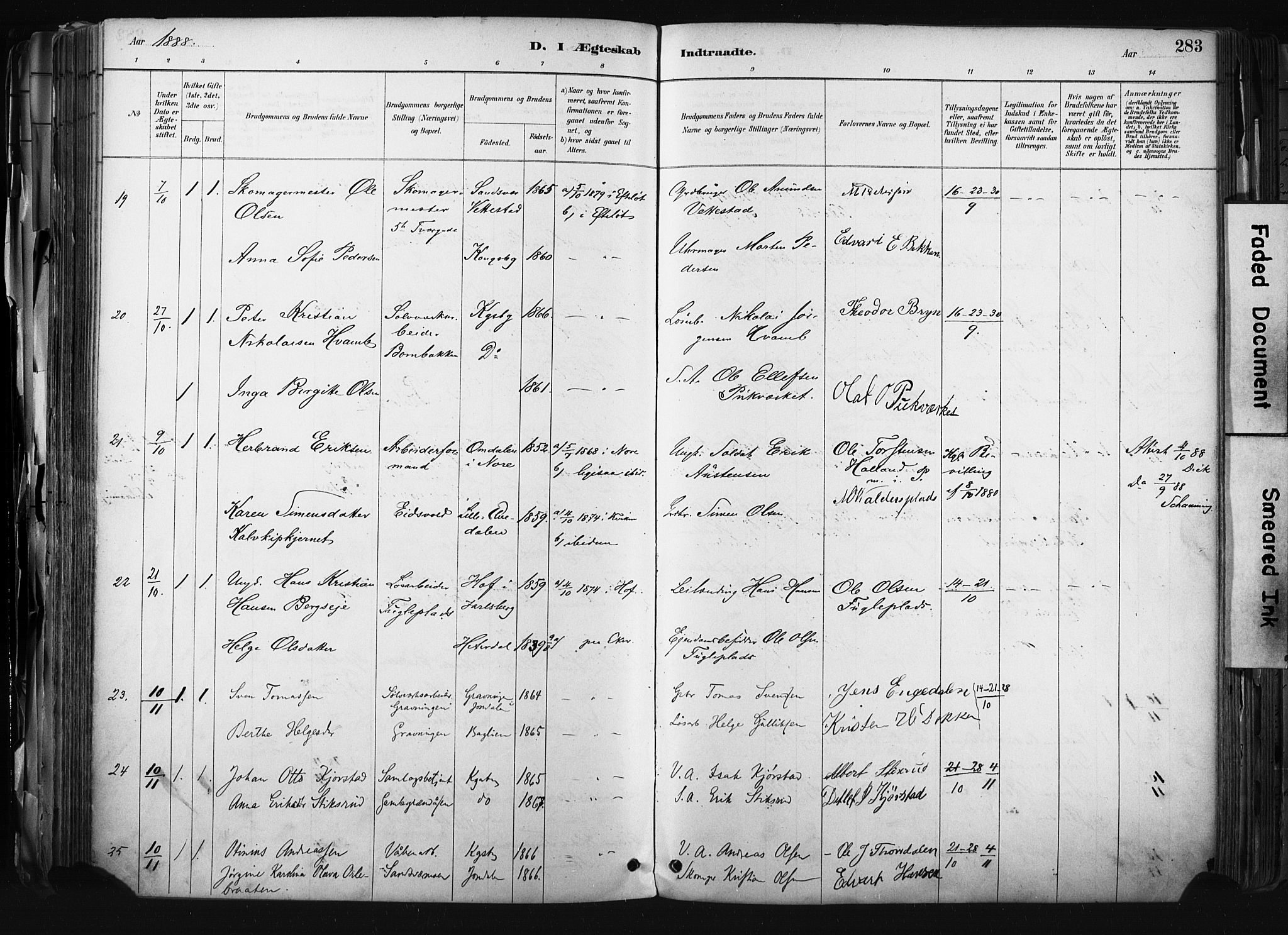 Kongsberg kirkebøker, AV/SAKO-A-22/F/Fb/L0002: Parish register (official) no. II 2, 1886-1896, p. 283