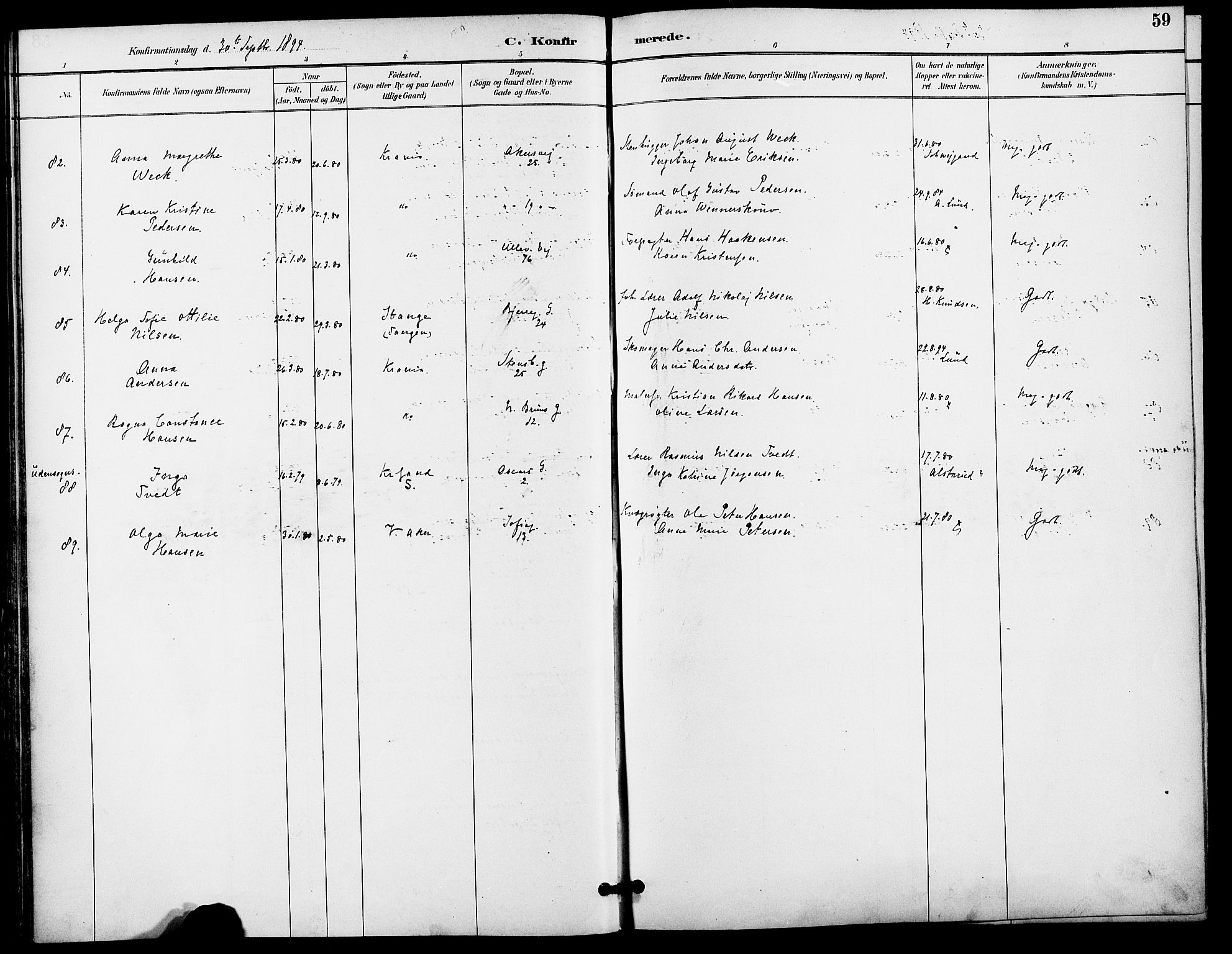 Gamle Aker prestekontor Kirkebøker, AV/SAO-A-10617a/F/L0009: Parish register (official) no. 9, 1890-1898, p. 59