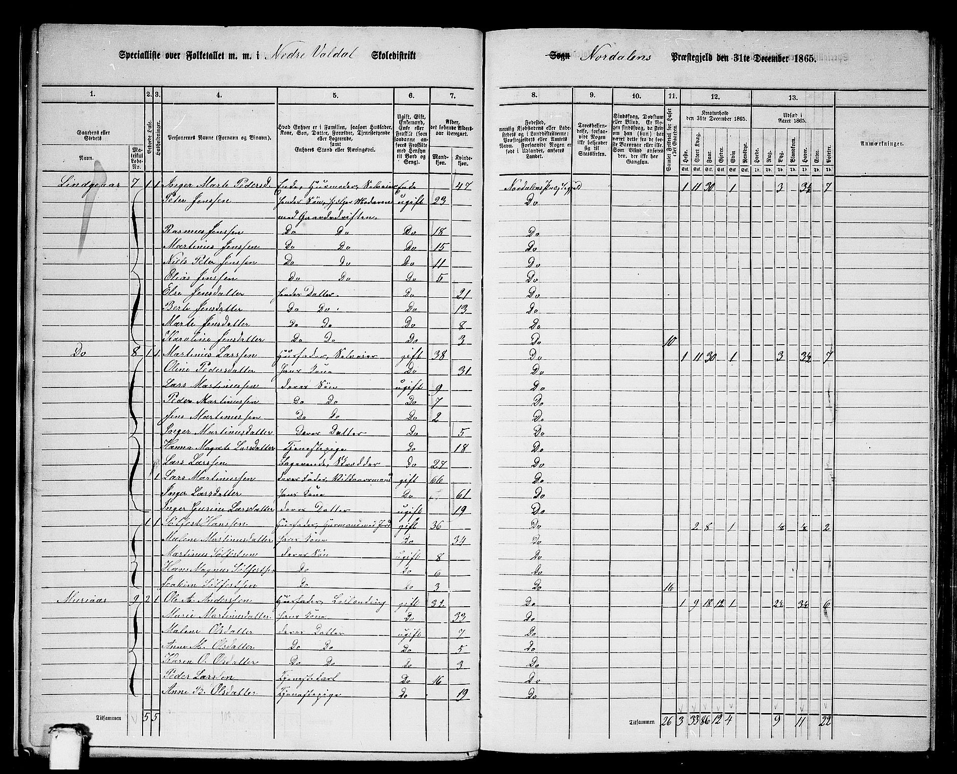 RA, 1865 census for Norddal, 1865, p. 12