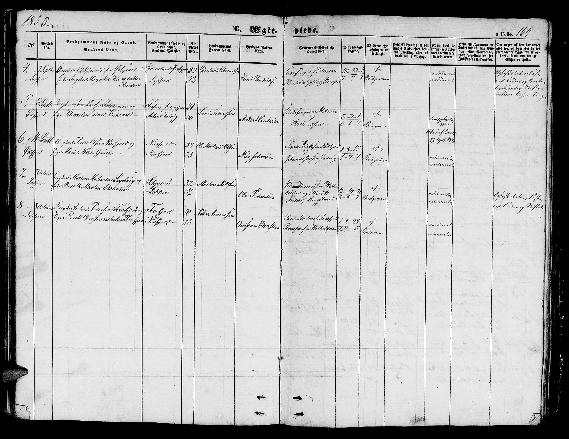 Loppa sokneprestkontor, SATØ/S-1339/H/Hb/L0002klokker: Parish register (copy) no. 2, 1850-1880, p. 164b