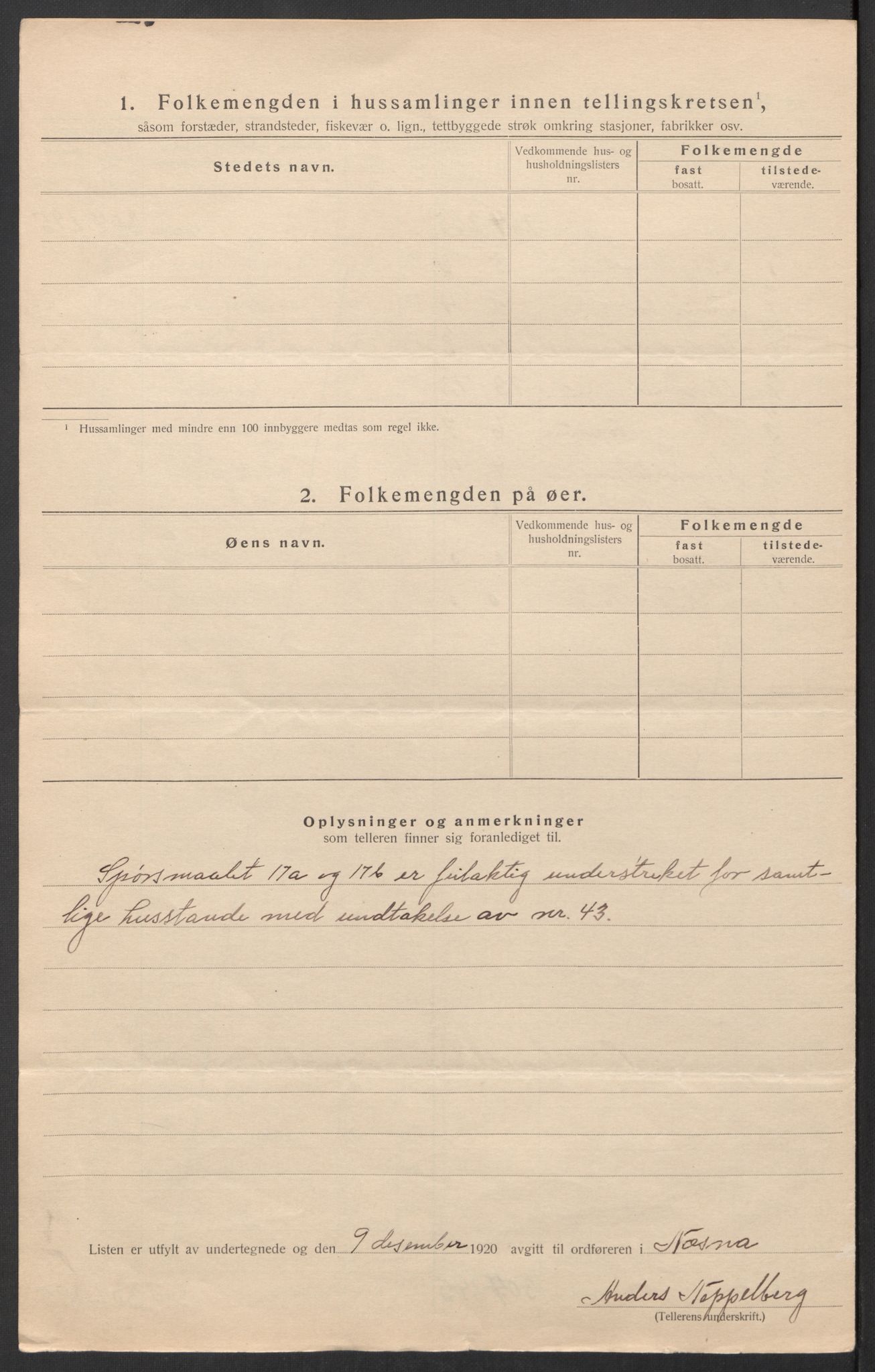 SAT, 1920 census for Nesna, 1920, p. 27