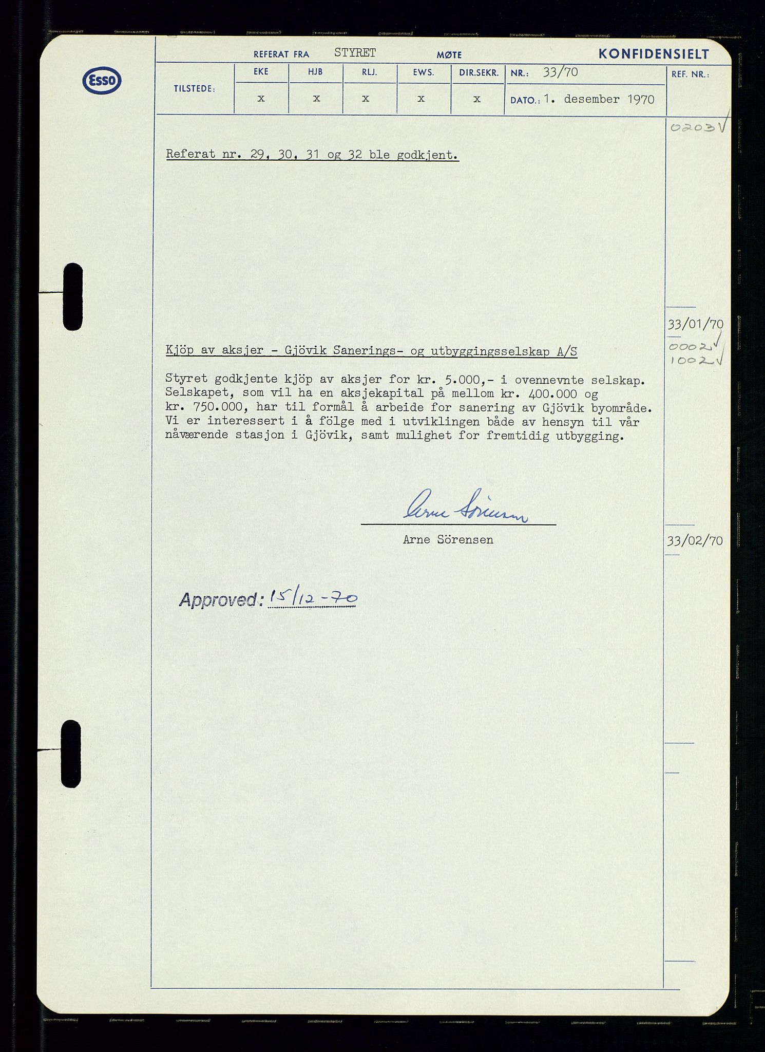 Pa 0982 - Esso Norge A/S, AV/SAST-A-100448/A/Aa/L0003/0002: Den administrerende direksjon Board minutes (styrereferater) og Bedriftforsamlingsprotokoll / Den administrerende direksjon Board minutes (styrereferater), 1970-1974, p. 172