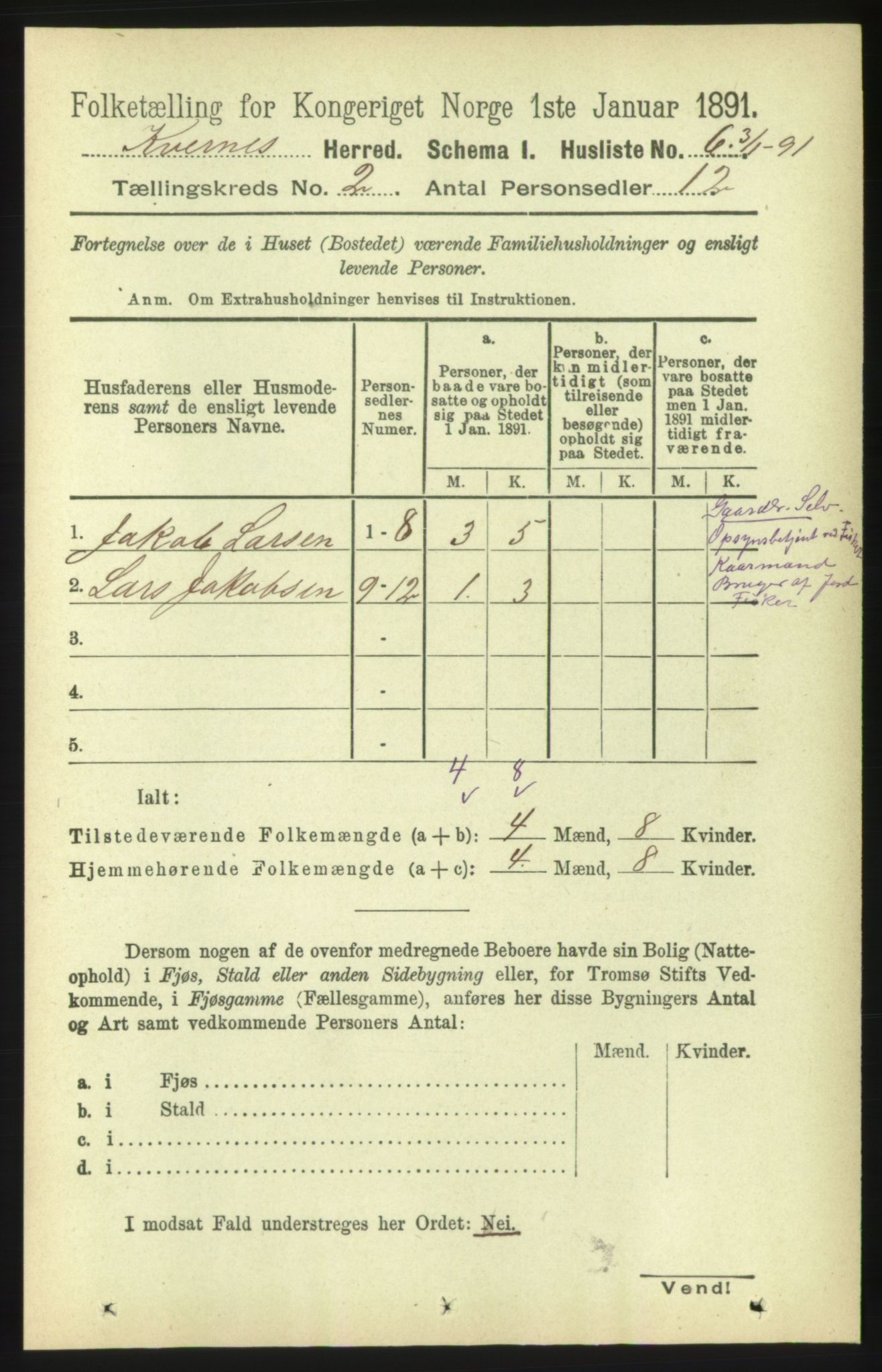 RA, 1891 census for 1553 Kvernes, 1891, p. 642