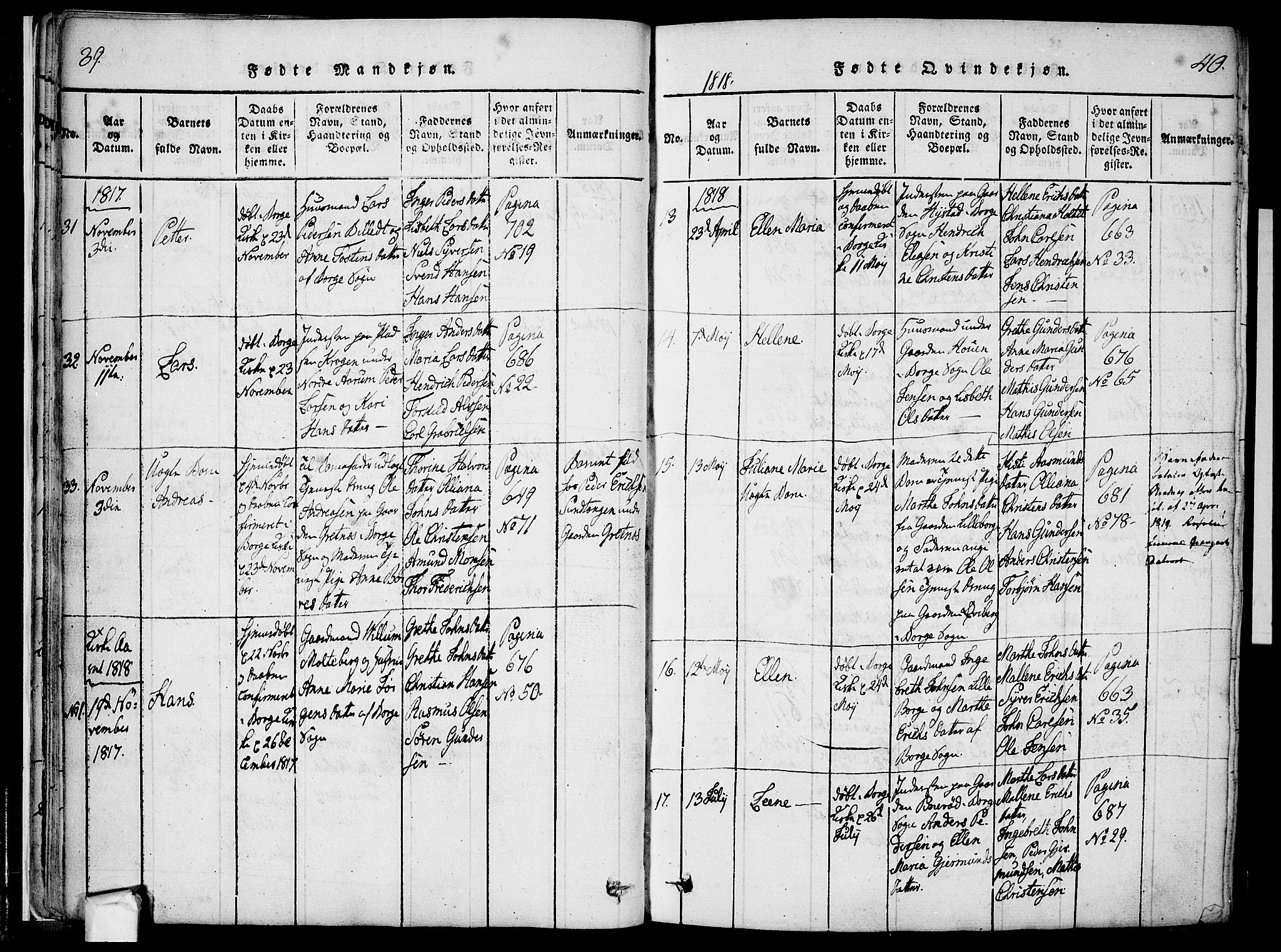 Borge prestekontor Kirkebøker, AV/SAO-A-10903/F/Fa/L0003: Parish register (official) no. I 3, 1815-1836, p. 39-40