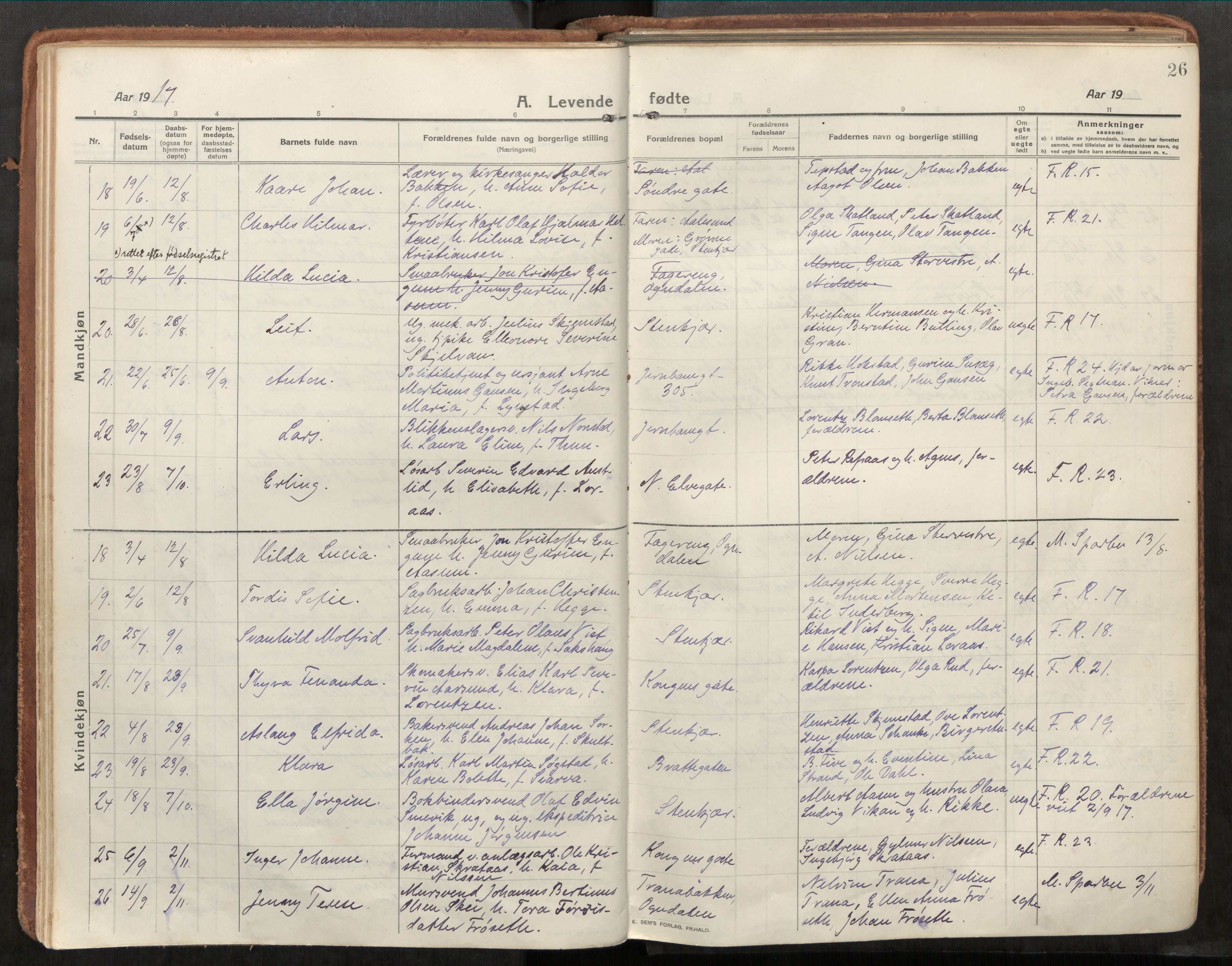 Steinkjer sokneprestkontor, SAT/A-1541/01/H/Ha/Haa/L0003: Parish register (official) no. 3, 1913-1922, p. 26