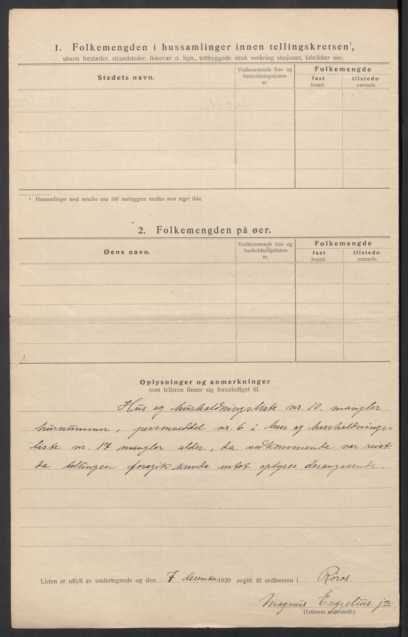 SAT, 1920 census for Røros, 1920, p. 20