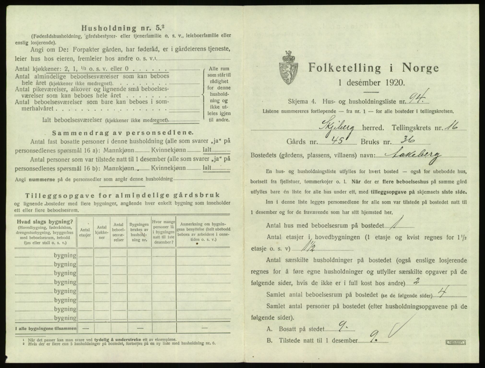 SAO, 1920 census for Skjeberg, 1920, p. 2355