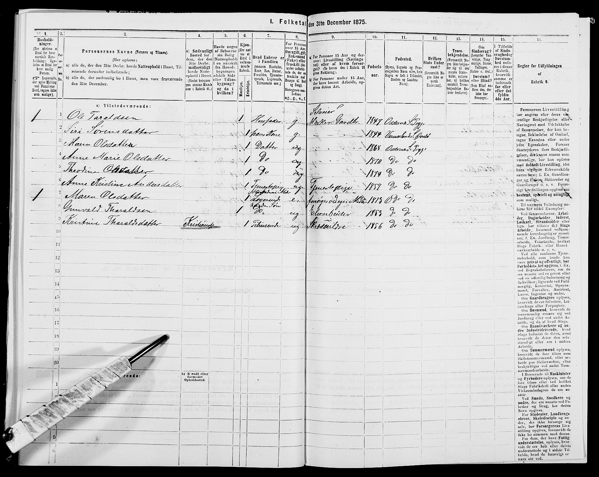 SAK, 1875 census for 1012P Oddernes, 1875, p. 717