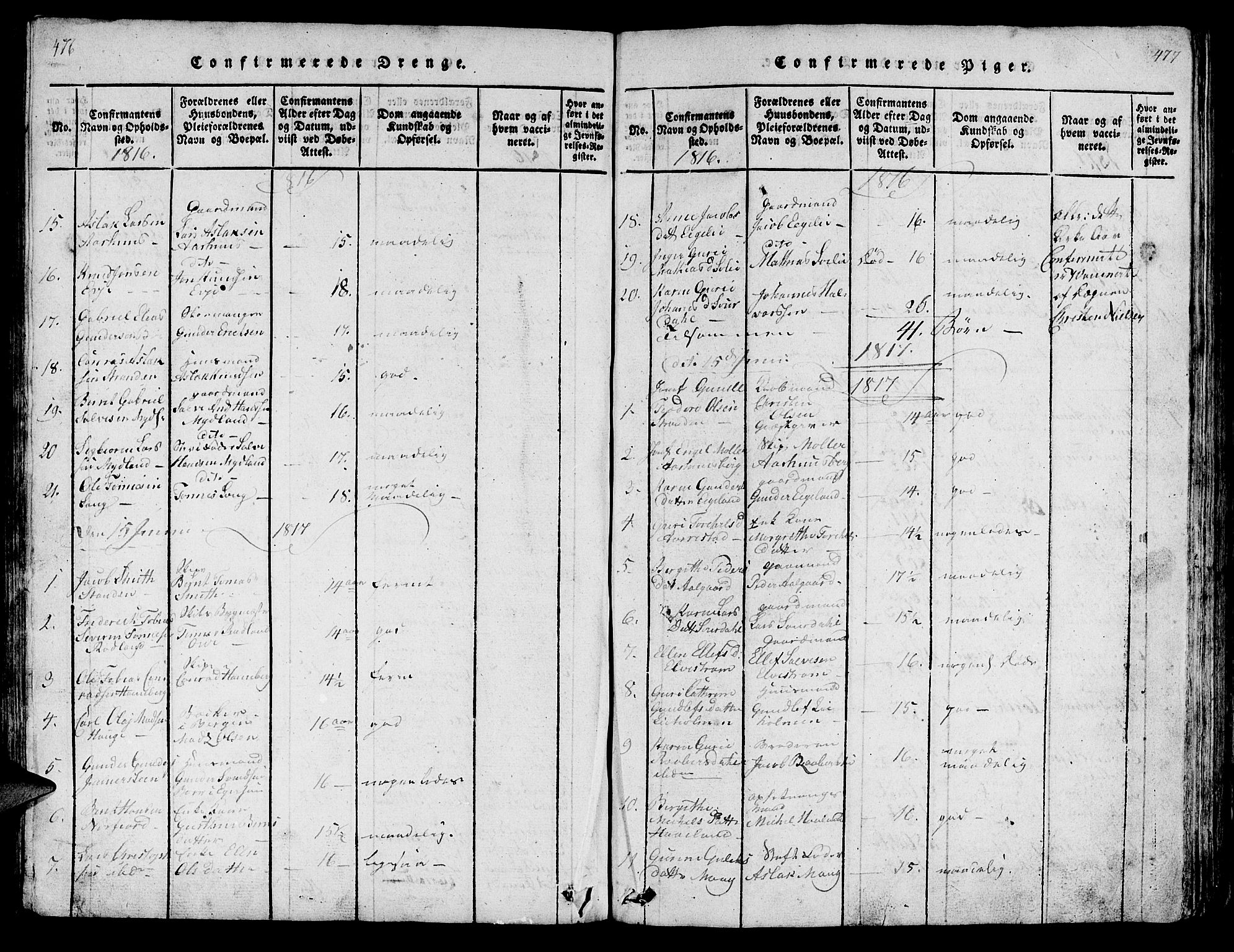 Sokndal sokneprestkontor, SAST/A-101808: Parish register (copy) no. B 1, 1815-1848, p. 476-477