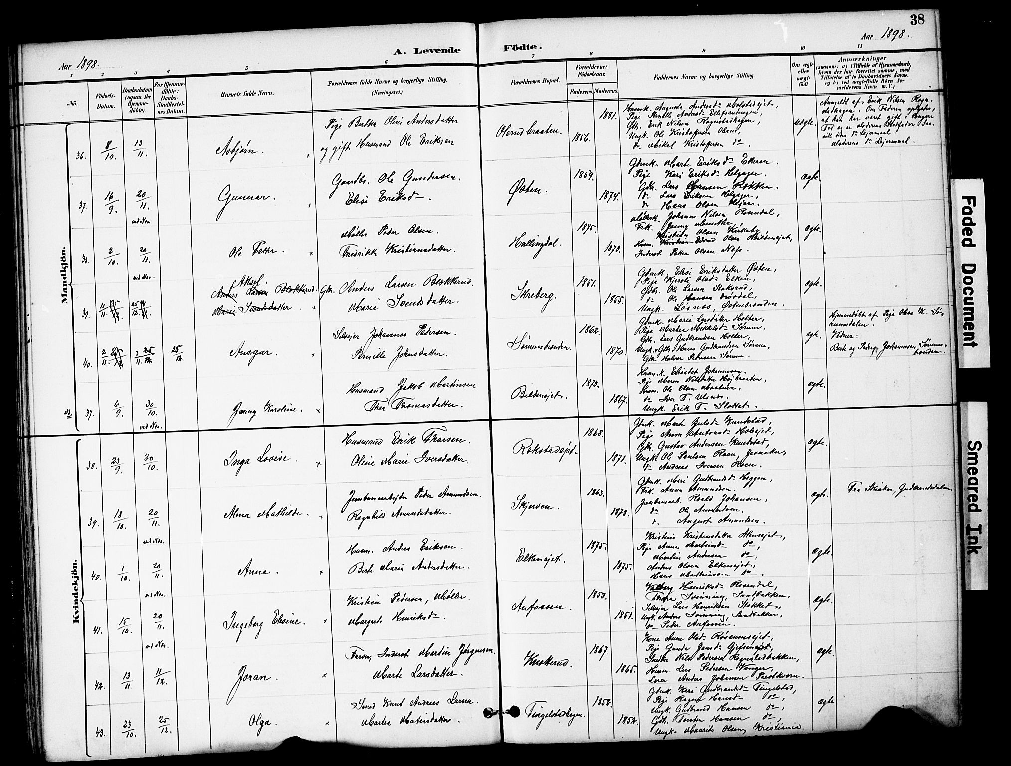 Brandbu prestekontor, AV/SAH-PREST-114/H/Ha/Hab/L0006: Parish register (copy) no. 6, 1893-1902, p. 38