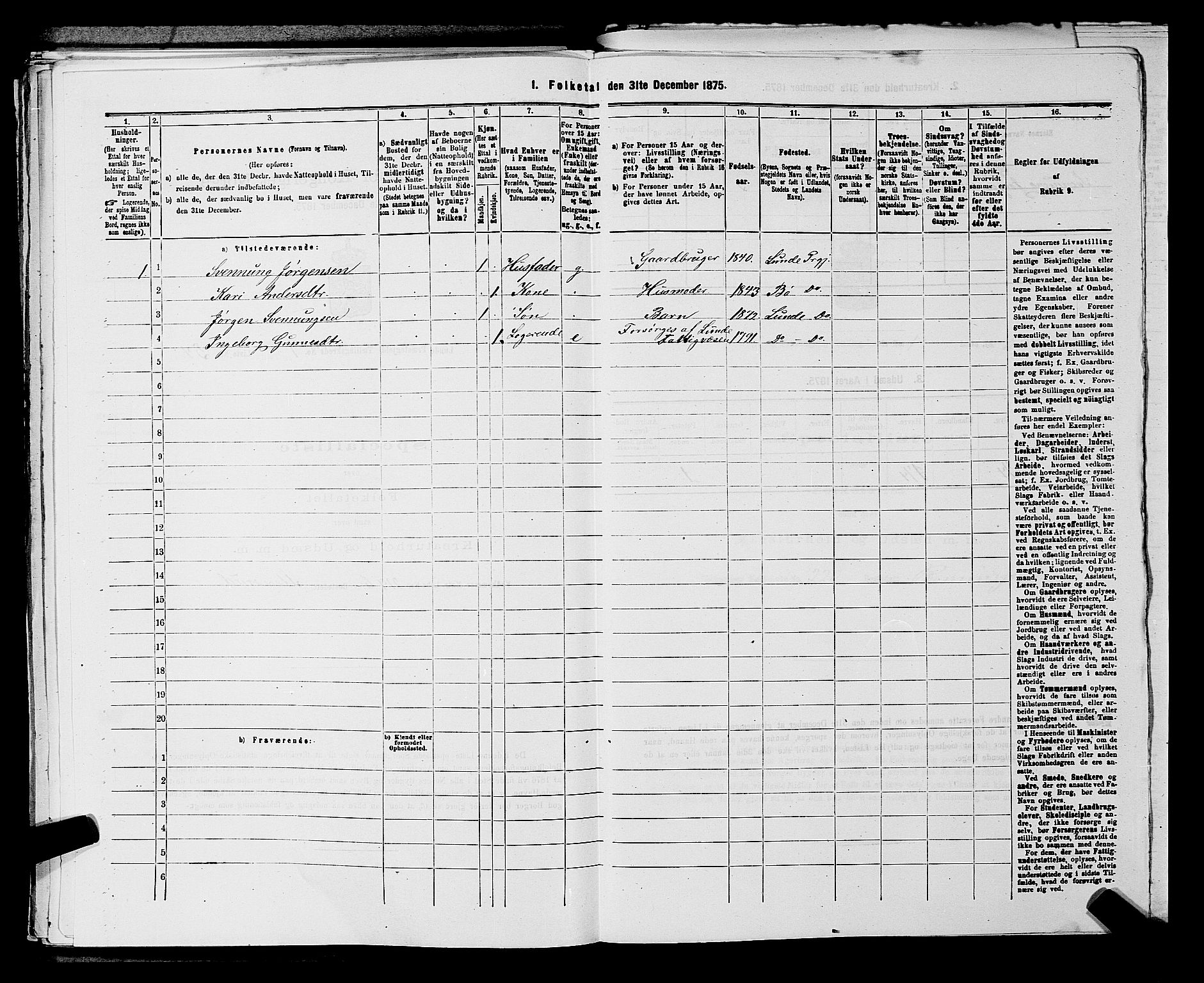 SAKO, 1875 census for 0820P Lunde, 1875, p. 150