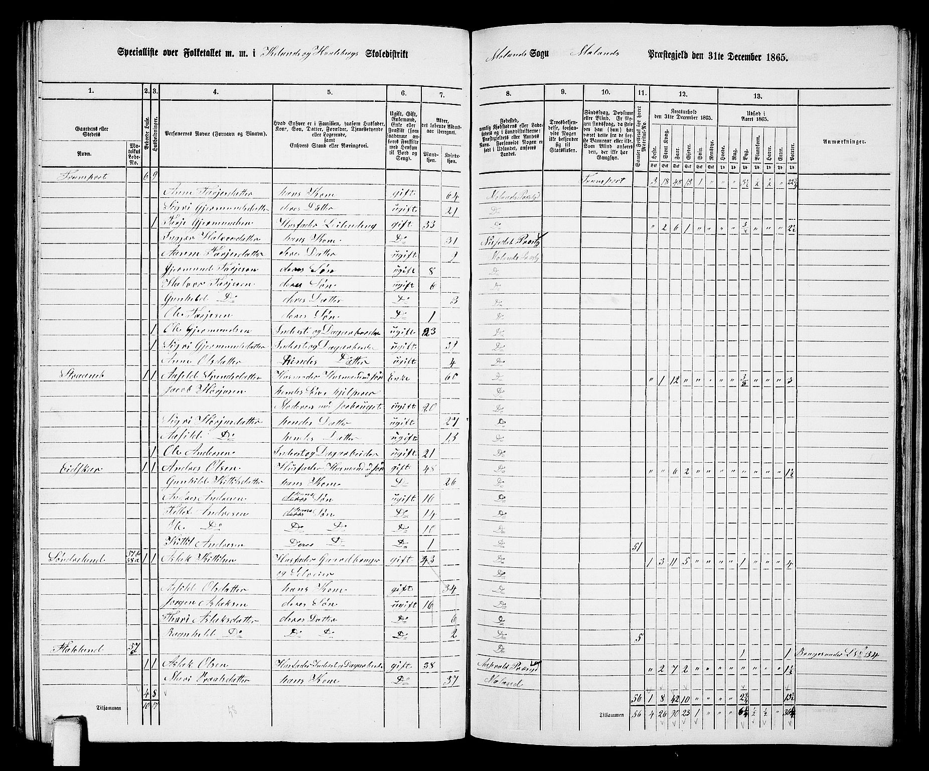 RA, 1865 census for Moland, 1865, p. 28