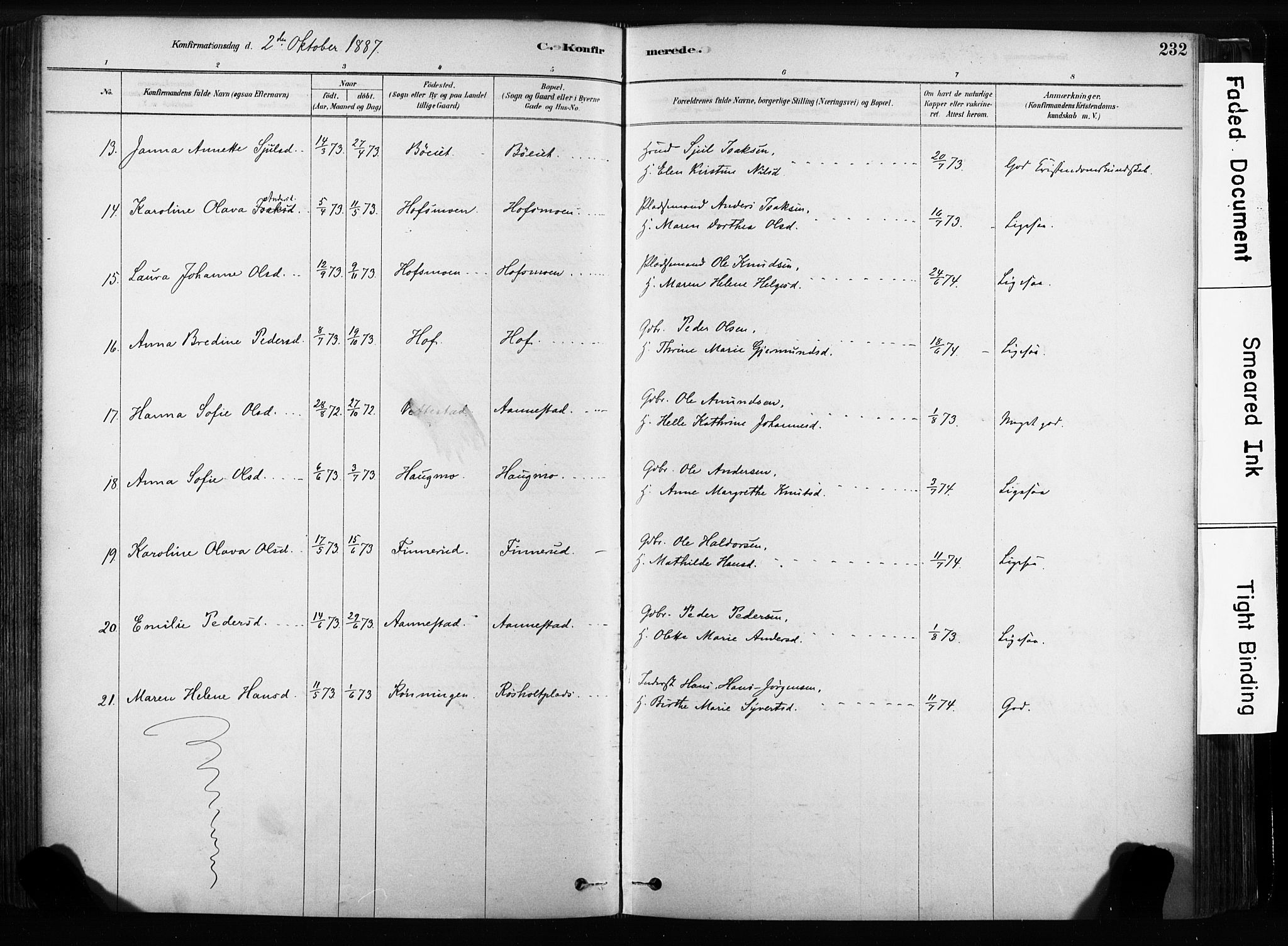 Sandsvær kirkebøker, AV/SAKO-A-244/F/Fb/L0001: Parish register (official) no. II 1, 1878-1906, p. 232